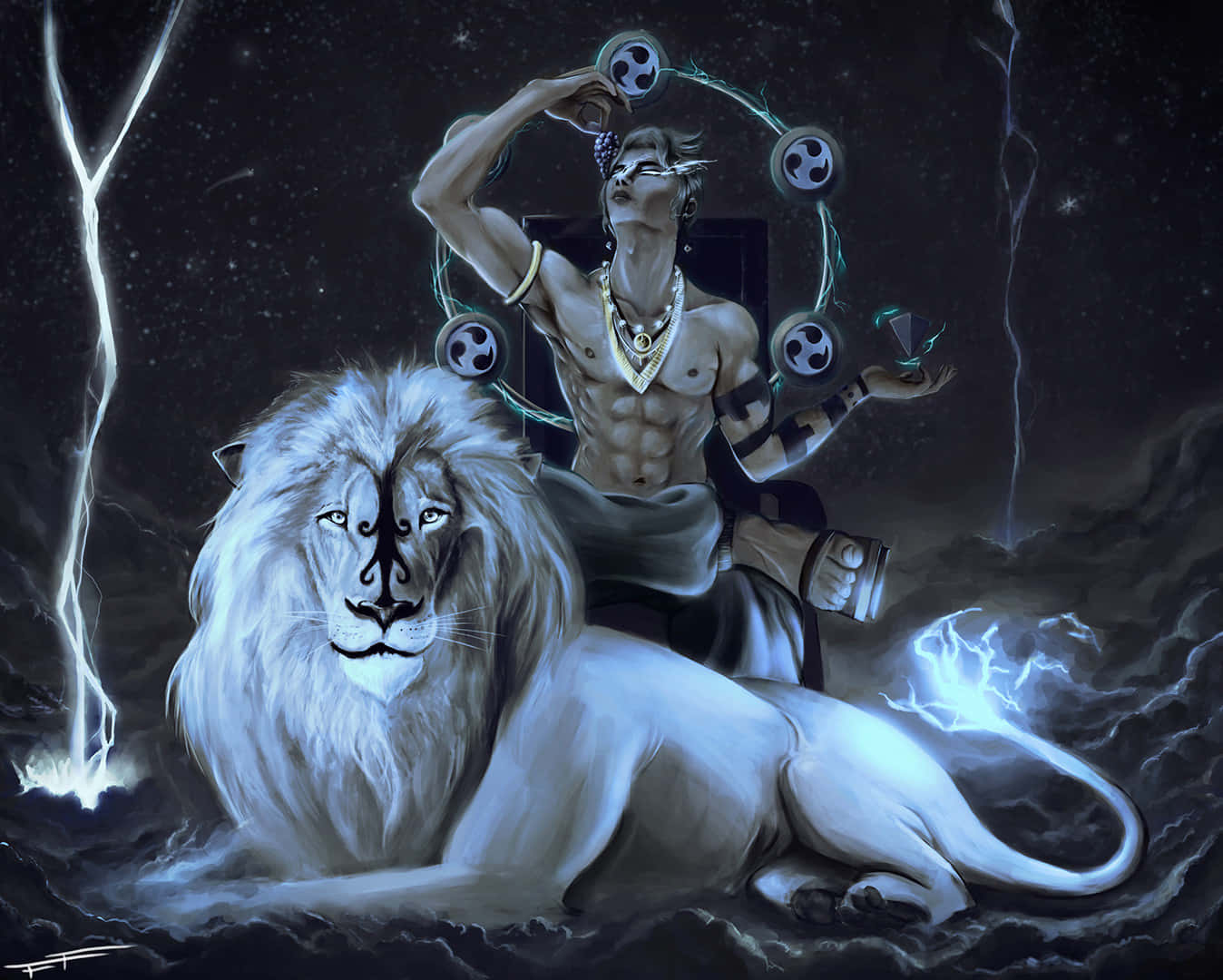 Raijin, white lion, stormy night sky, HD Desktop Wallpaper