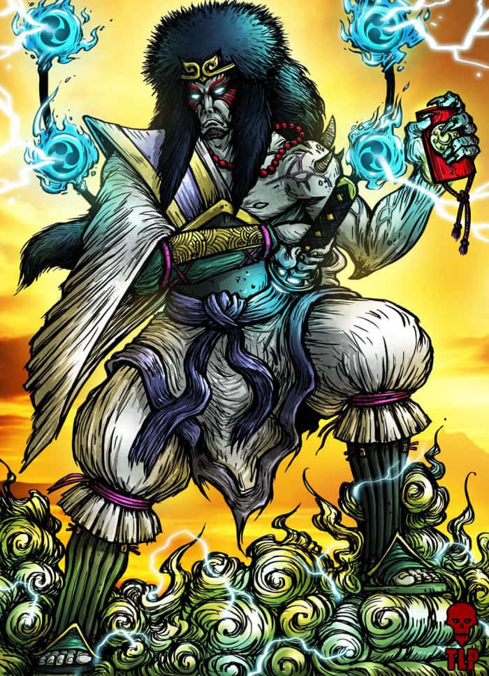 Raijin 700 x 966, glowing blue energy orbs, lightning strikes, SD Phone Wallpaper