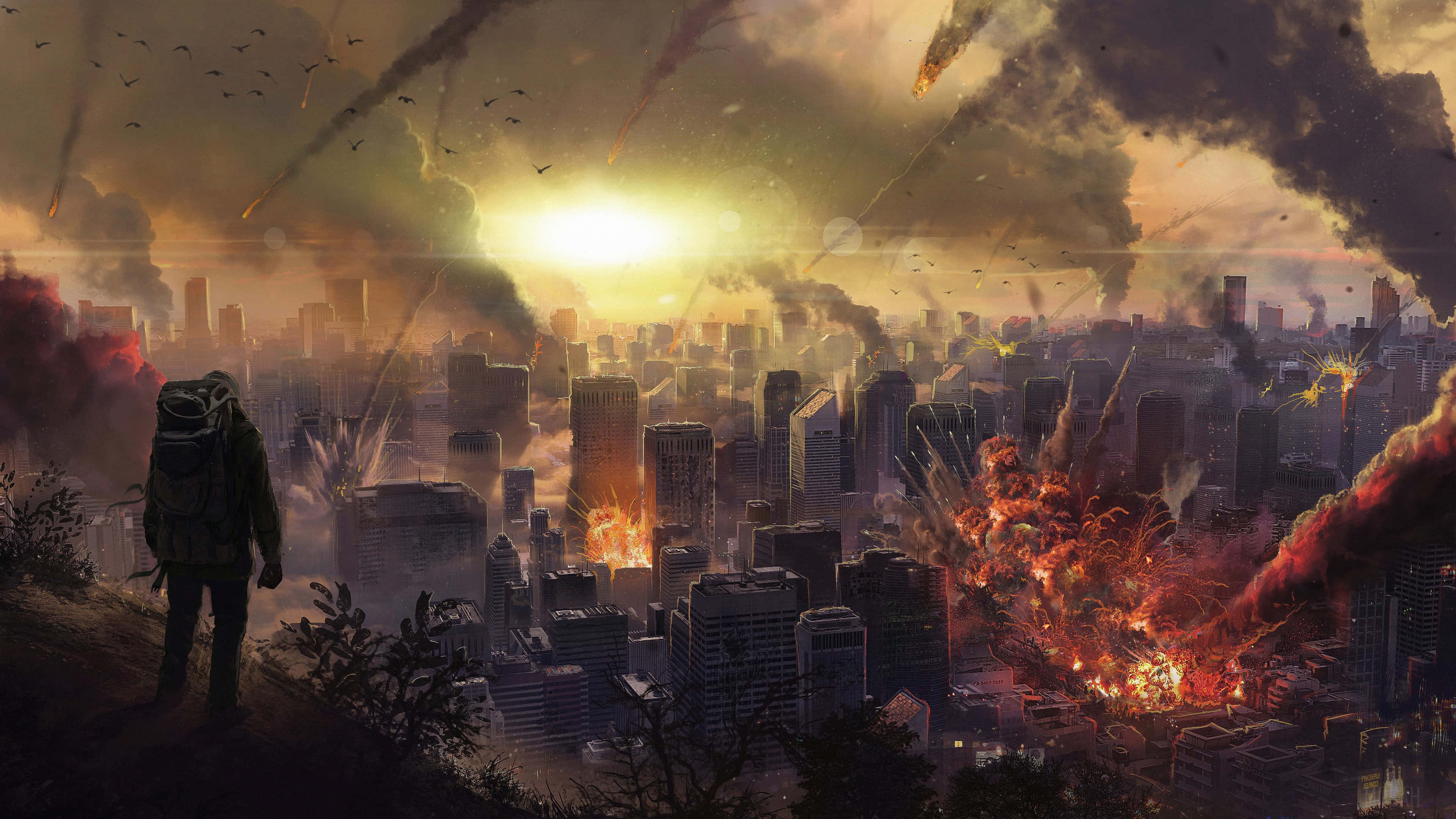 rain 4k, 3840 x 2160, city in fiery apocalyptic destruction, 4K Desktop Wallpaper