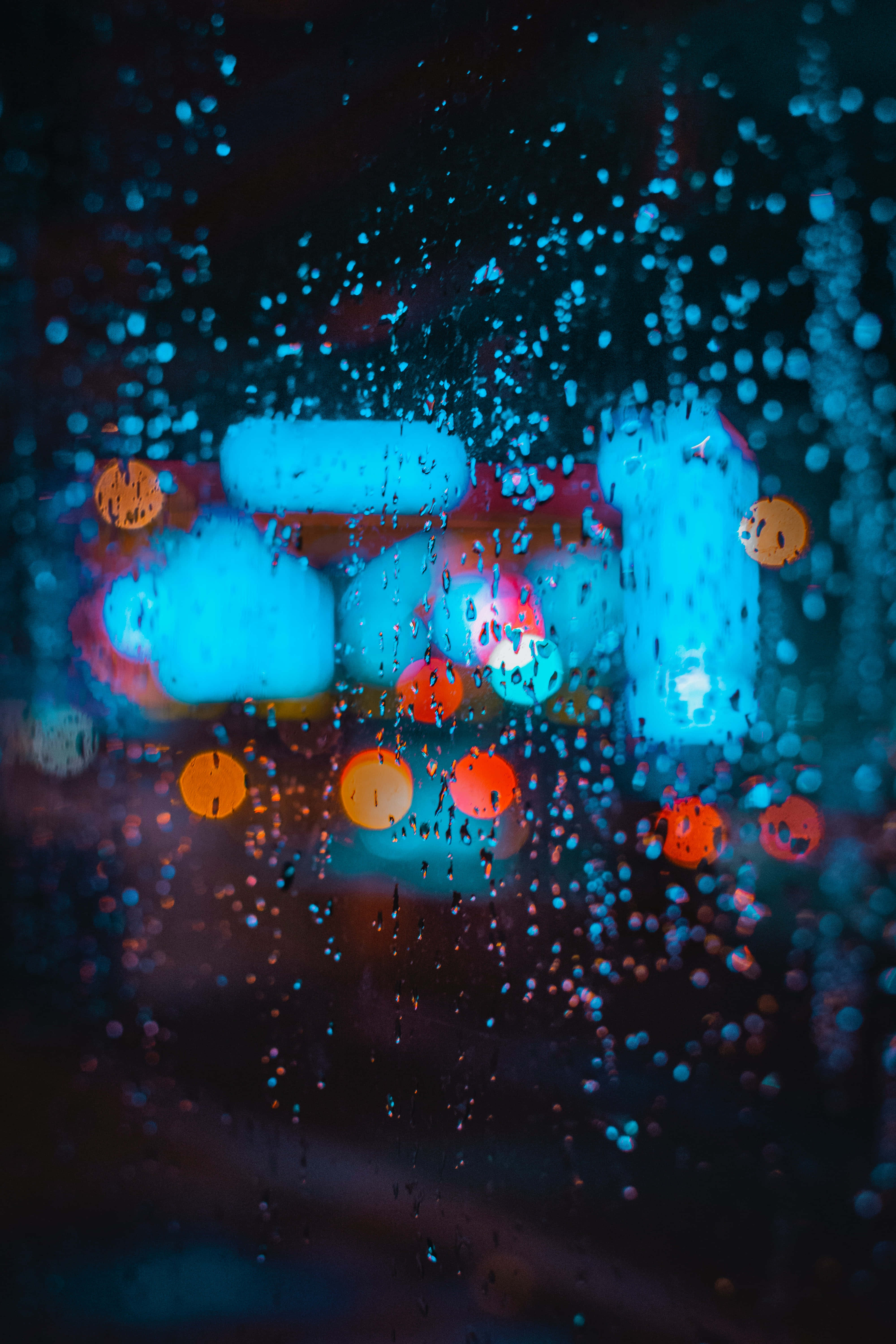 Rain 4K, rainy day, city lights, 5K Phone Wallpaper