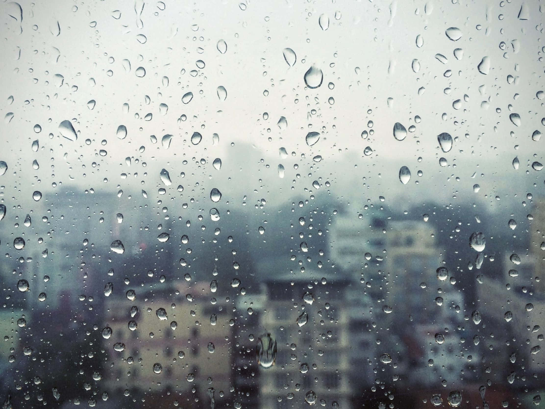 raindrops, window, hazy urban skyline, Full HD Desktop Wallpaper