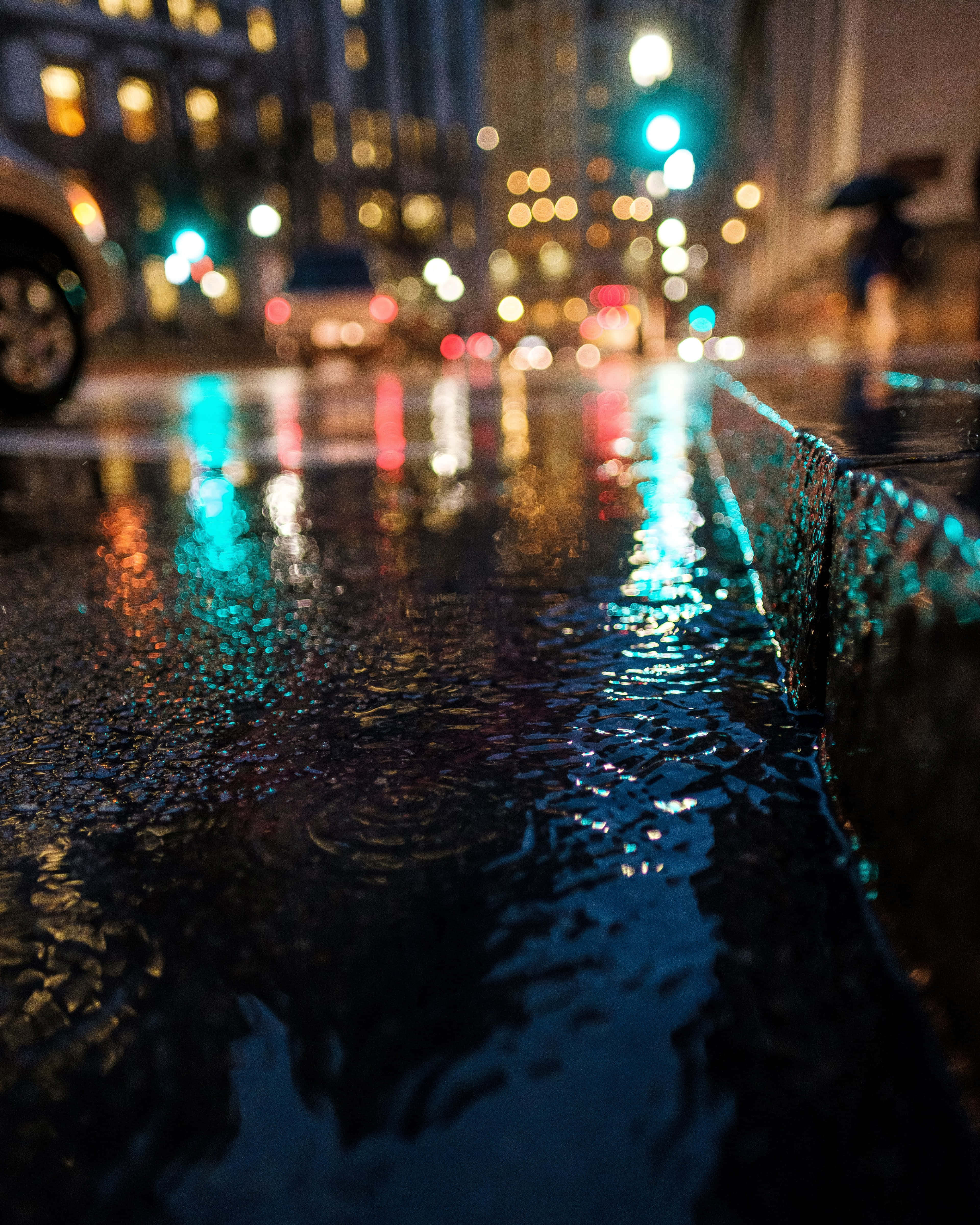 Rain 4K, city street, night, 4K Phone Wallpaper