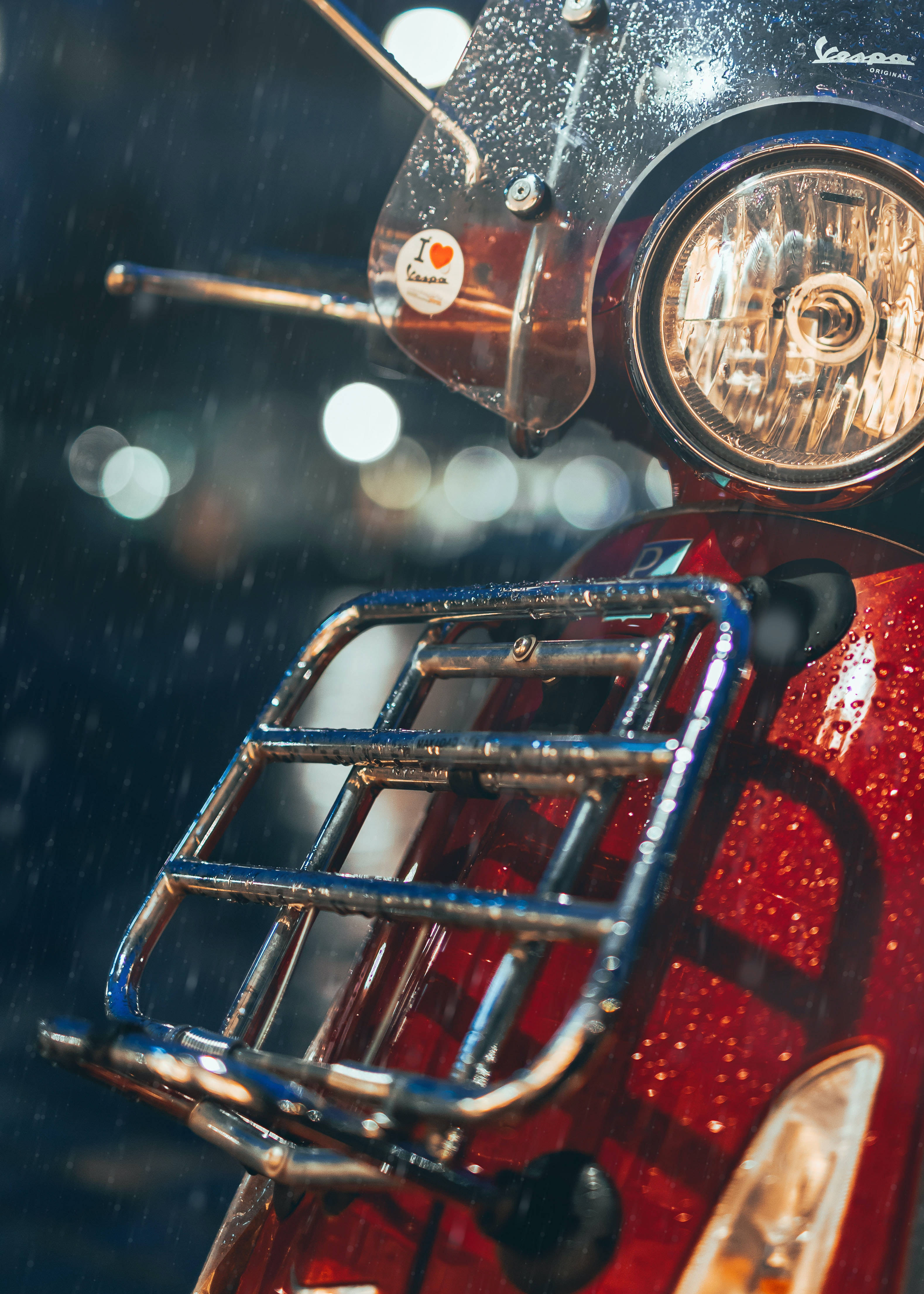iPhone 6 Plus, red Vespa scooter, chrome front rack, 4K Phone Wallpaper