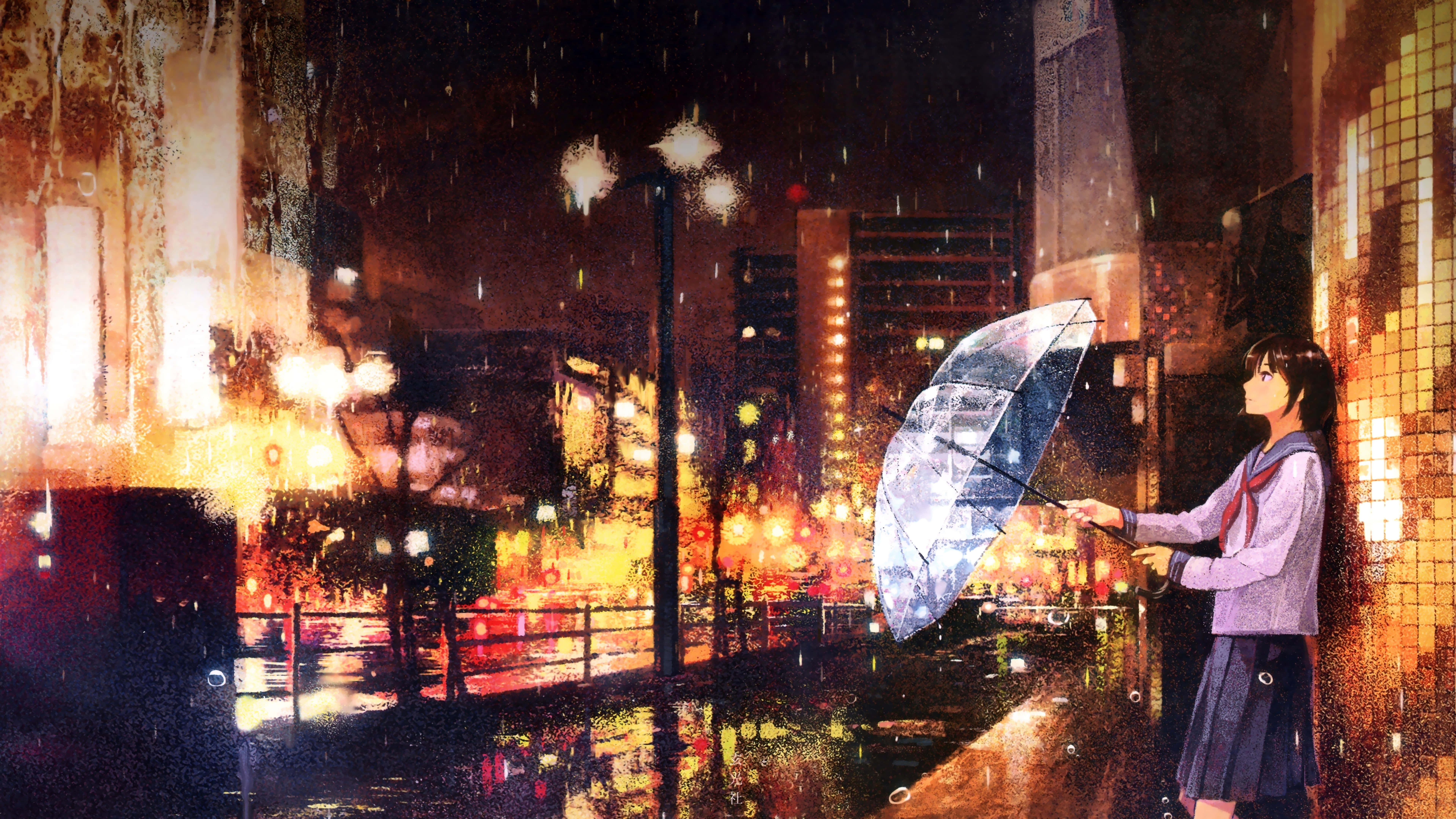 girl, school uniform, umbrella, 8K Desktop Wallpaper