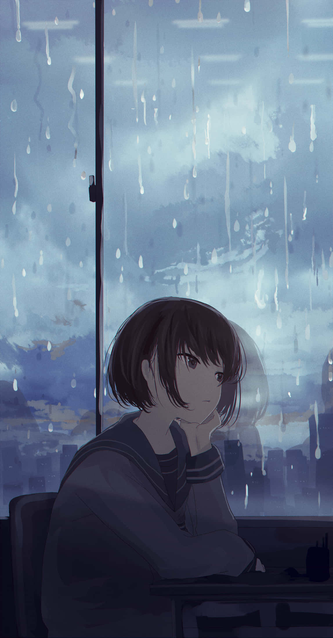 Rain Anime, anime girl, sailor uniform, Full HD Phone Wallpaper
