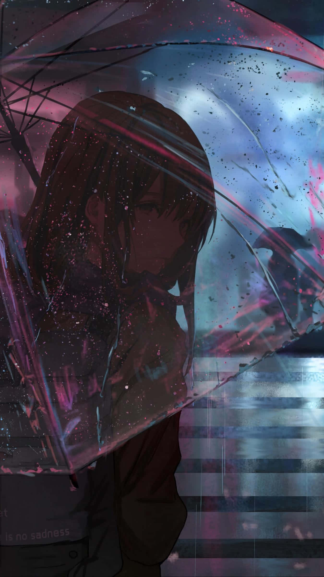Rain Anime, melancholic anime girl, dark hair, Full HD Phone Wallpaper
