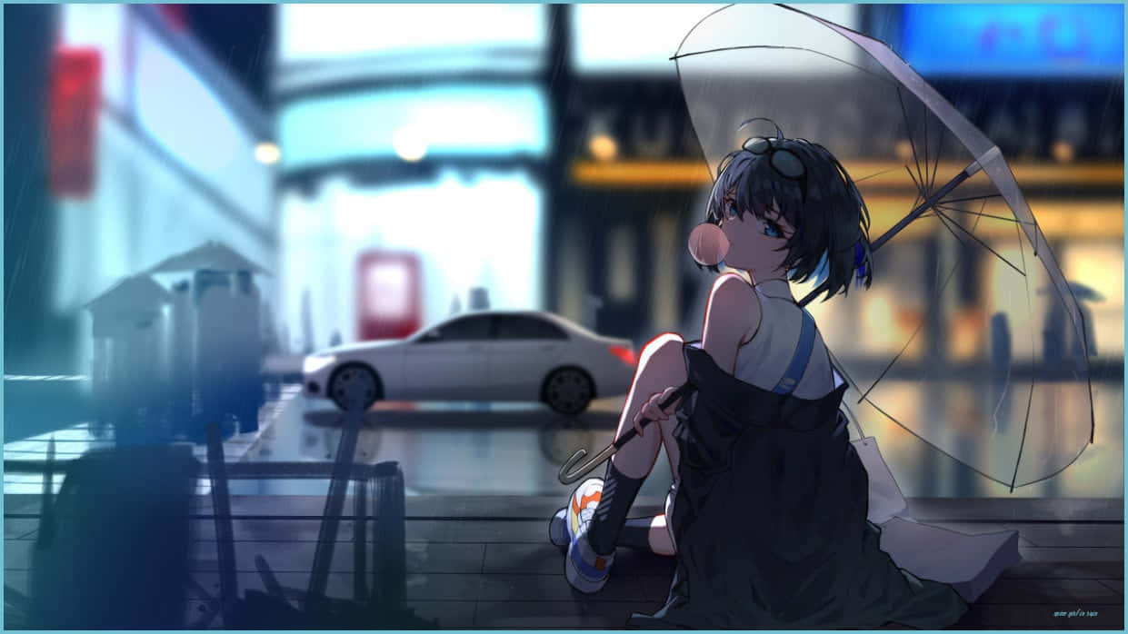 Rain Anime, anime girl, dark hair, SD Desktop Wallpaper
