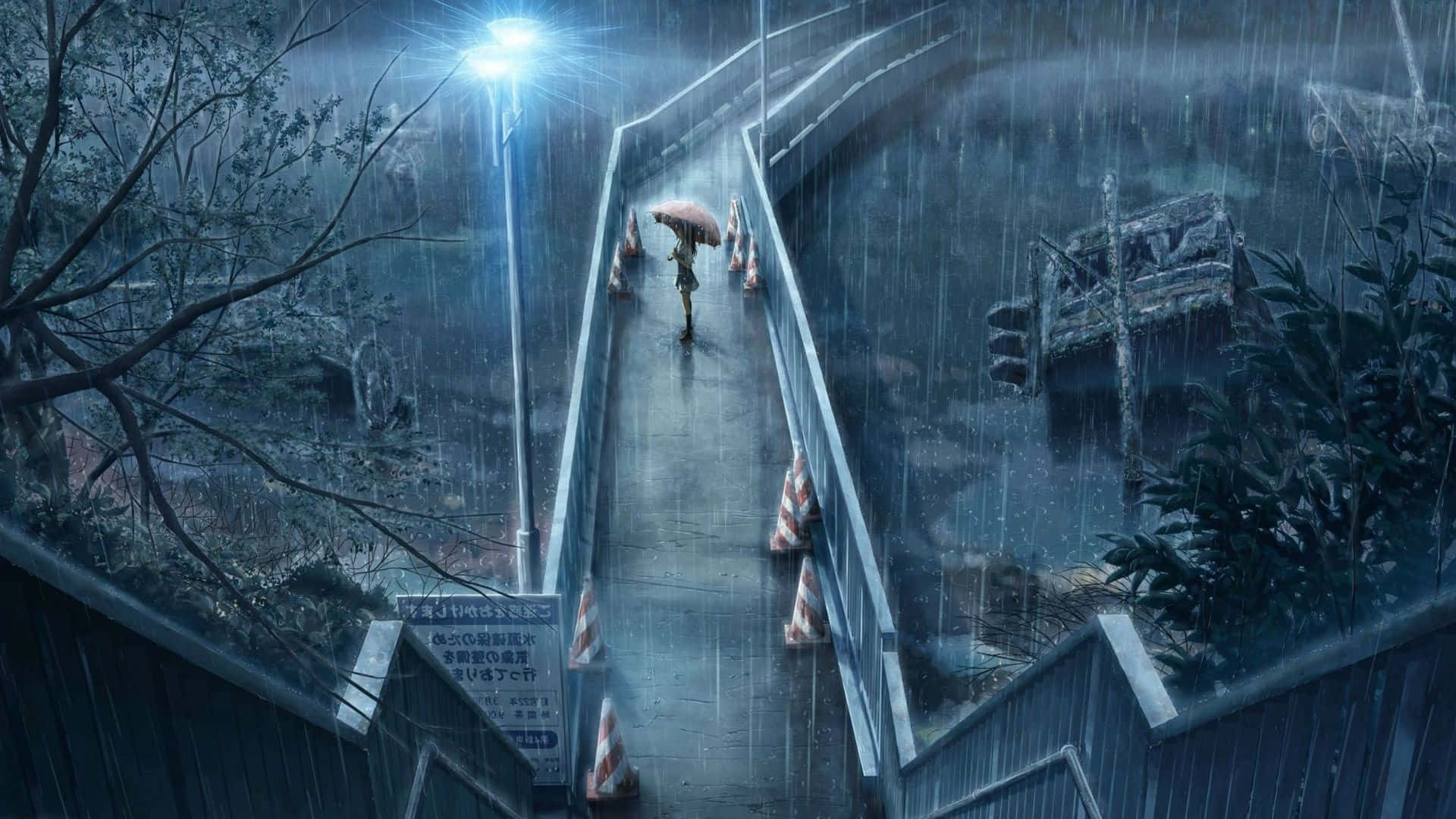 Rain Anime, lone figure, umbrella, Full HD Desktop Wallpaper