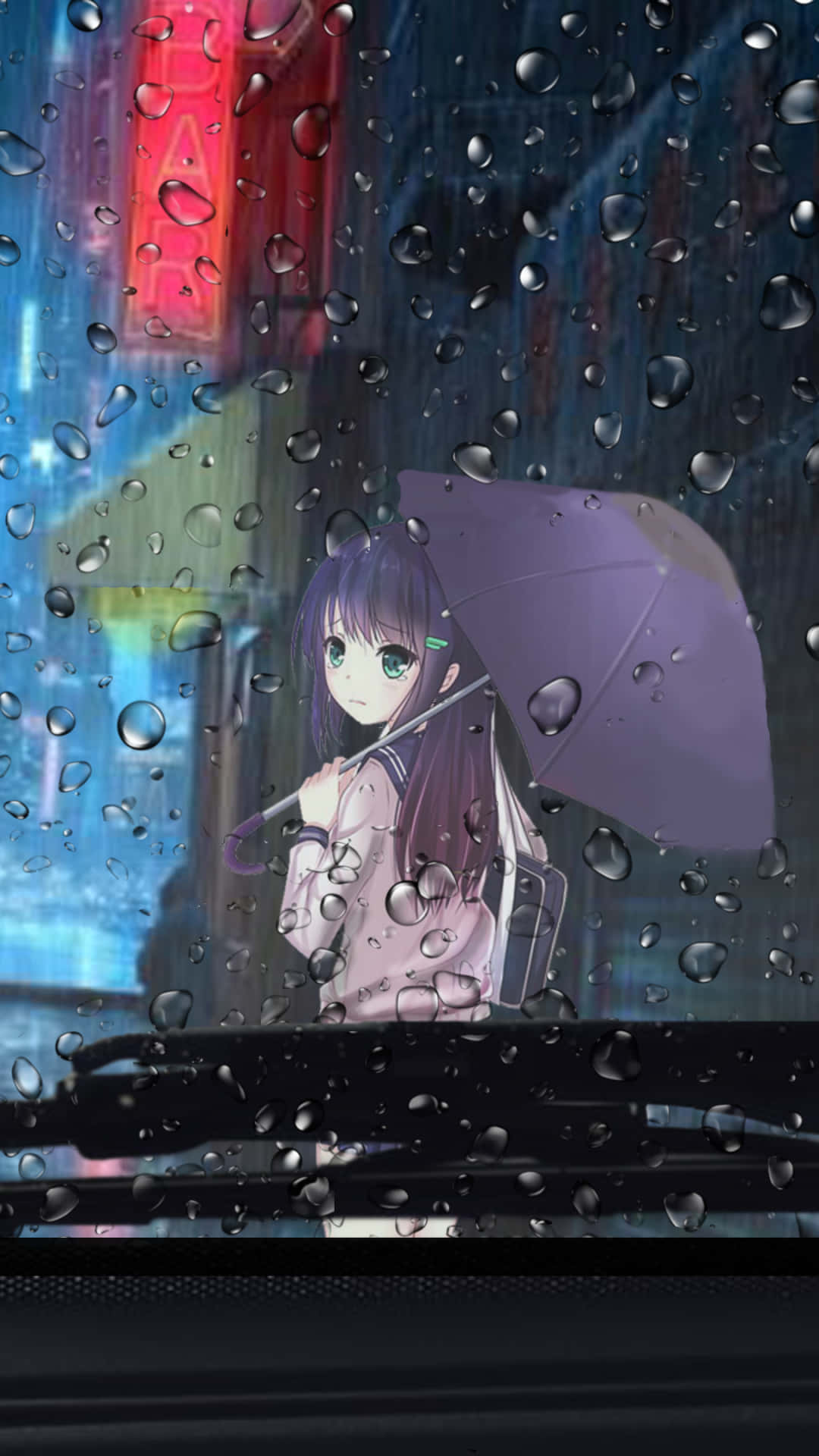 anime girl, purple hair, purple umbrella, Full HD Phone Wallpaper