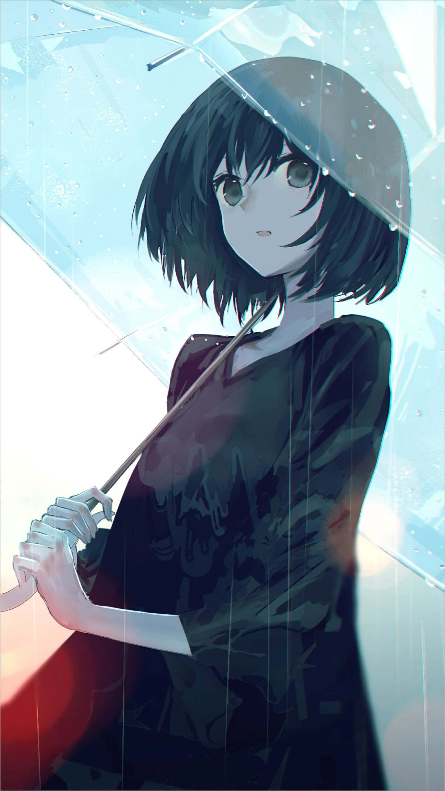Rain Anime, Dancing in the Rain, short black hair, 2K Phone Wallpaper