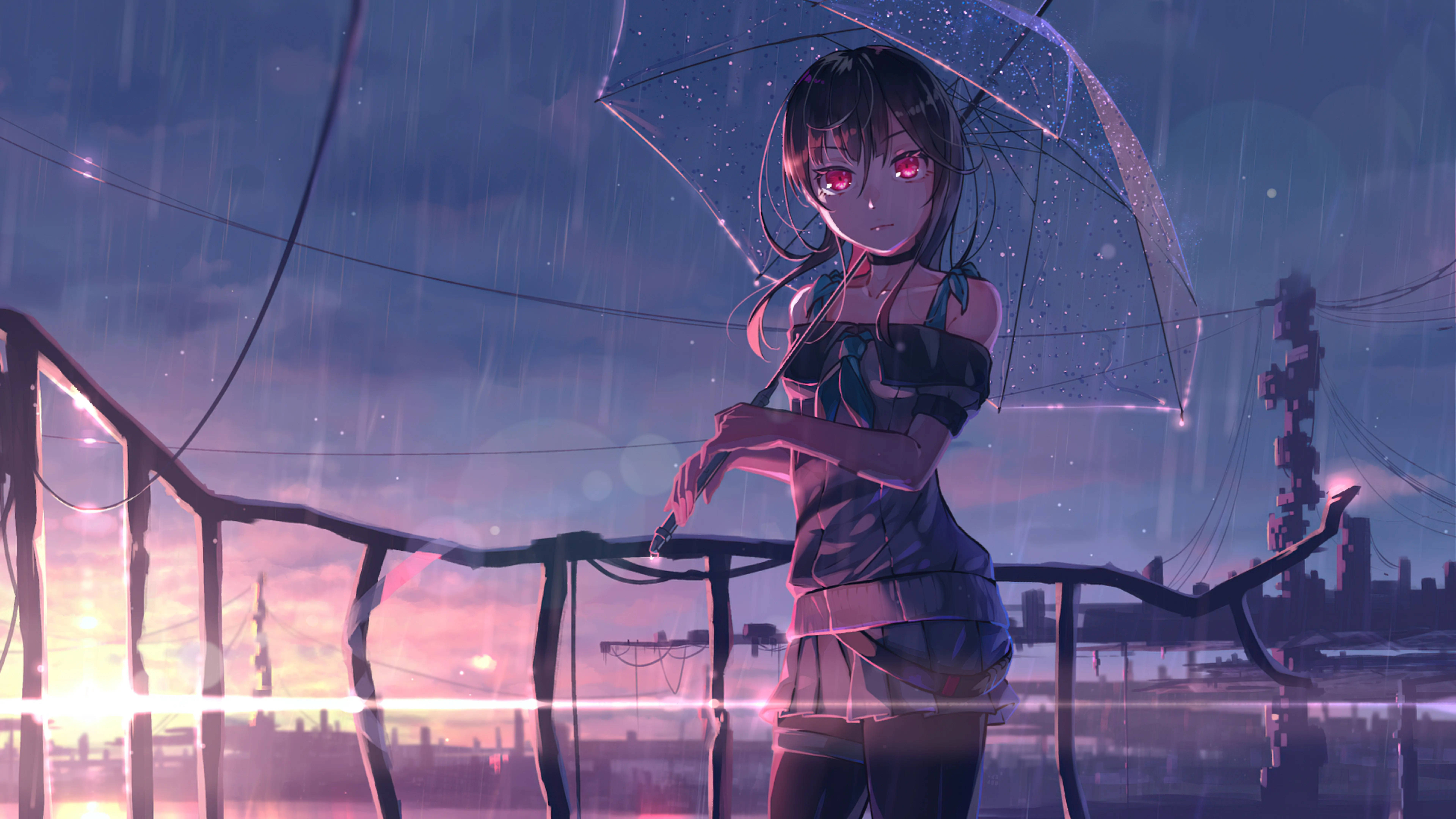 8K, anime girl, glowing red eyes, 8K Desktop Wallpaper