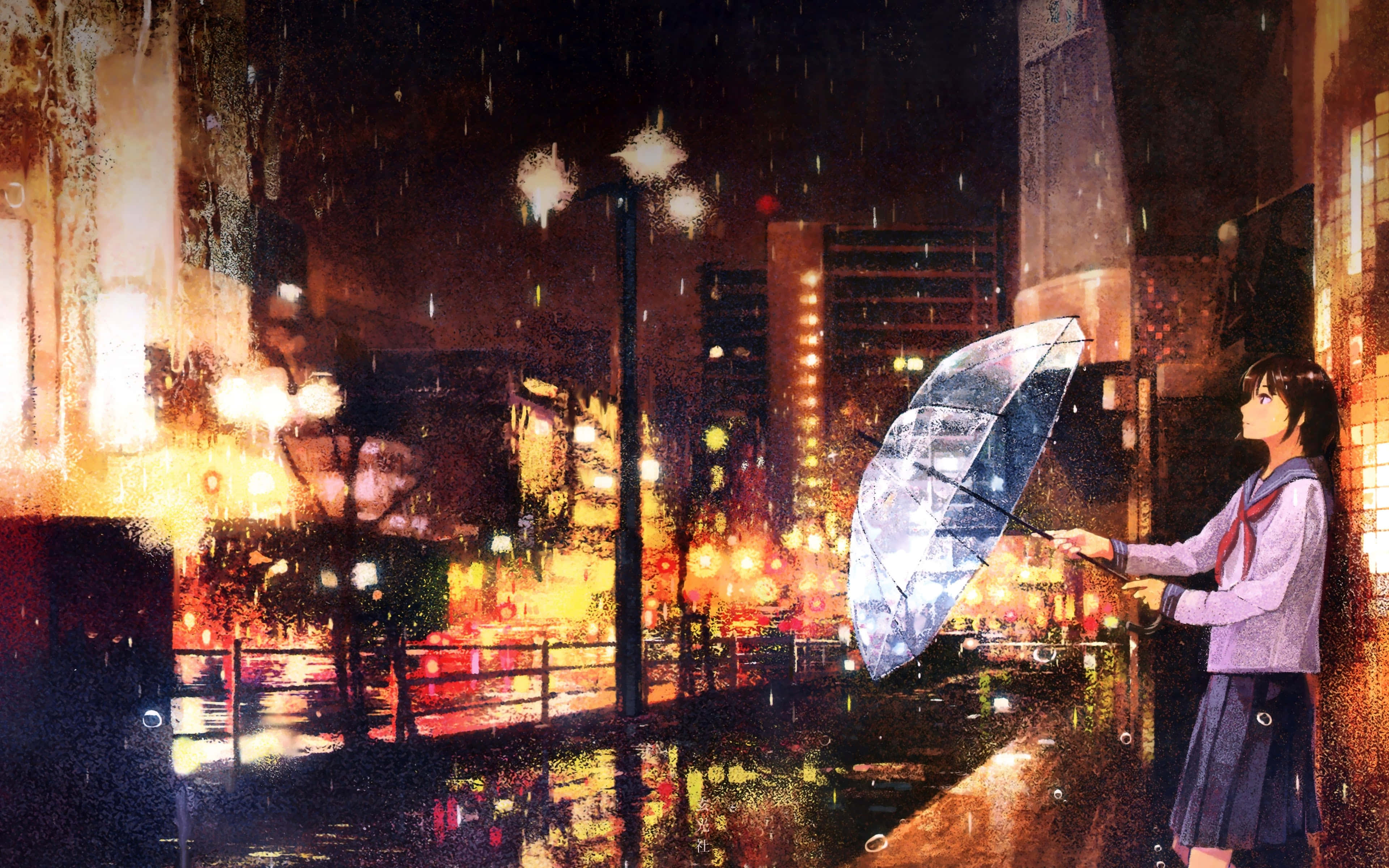 anime character, school uniform, umbrella, 4K Desktop Wallpaper