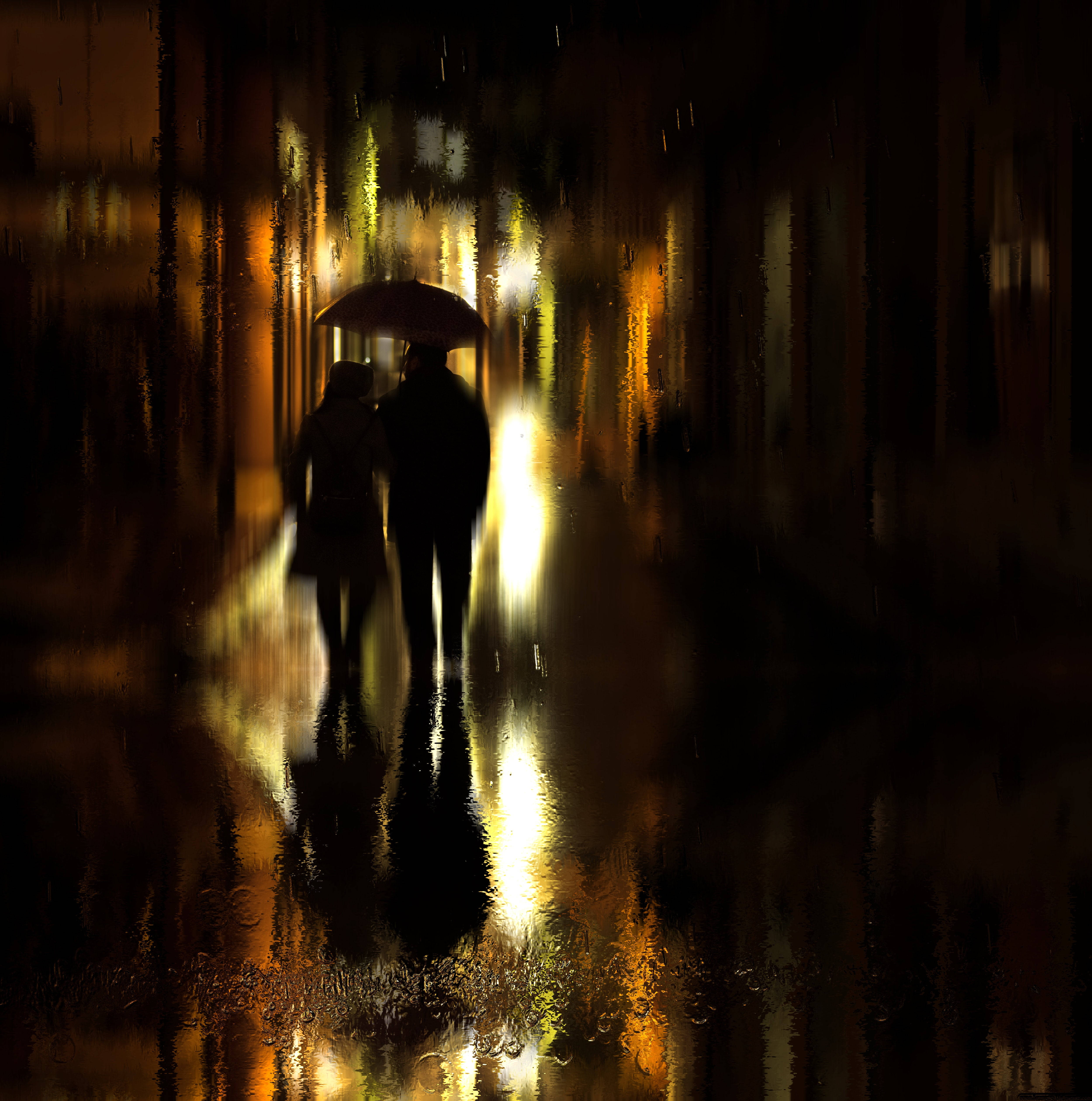 Rain Couple, silhouette, umbrella, 4K Phone Wallpaper