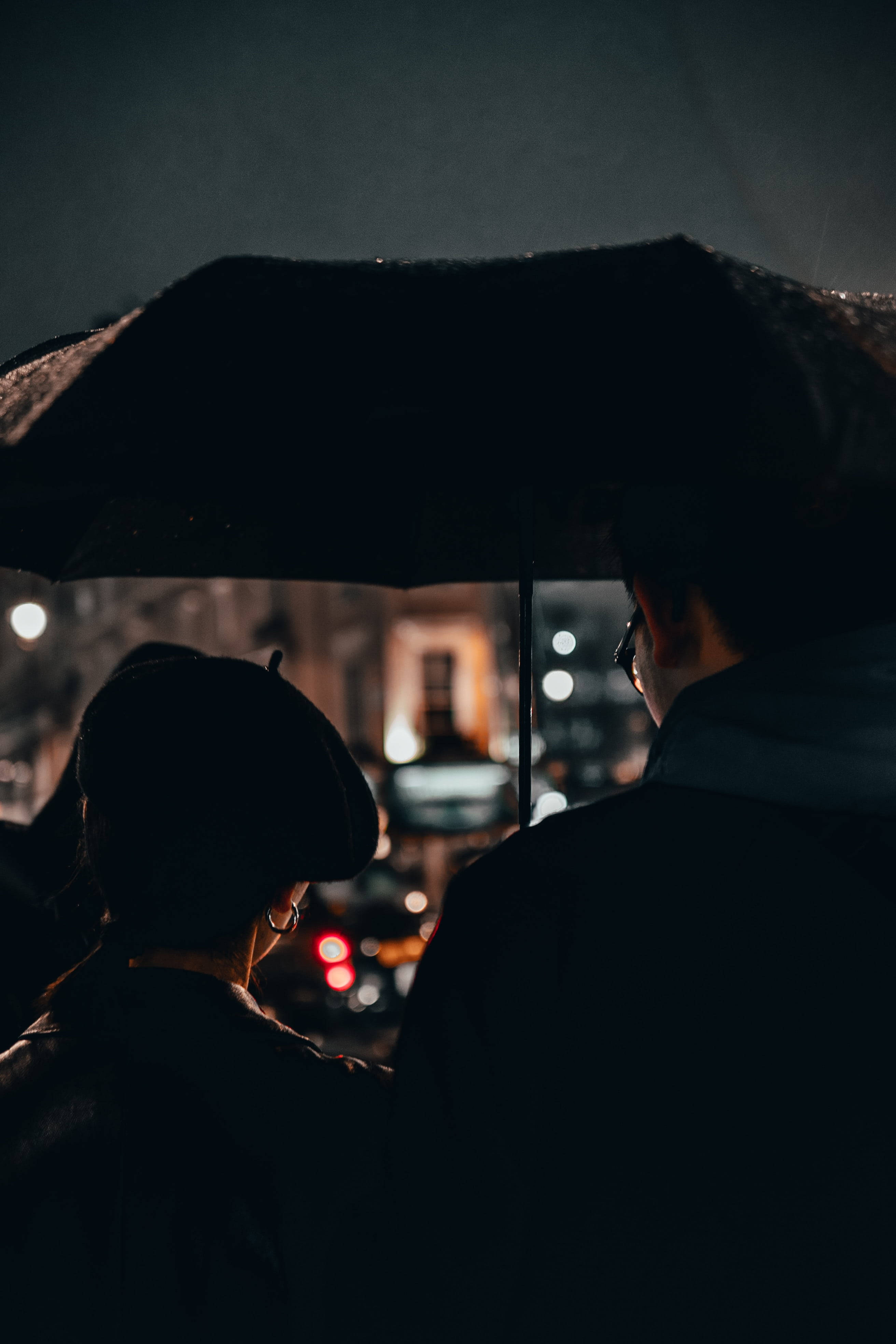 Rain Couple, black umbrella, rain, 4K Phone Wallpaper