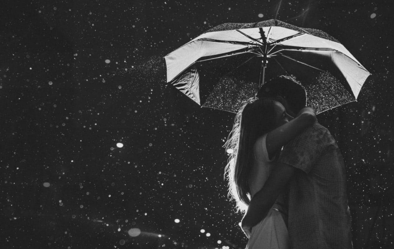 Rain Couple, umbrella, raindrops, SD Desktop Wallpaper