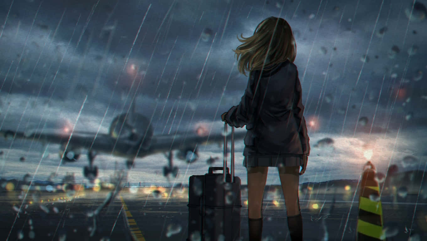 rain, airport tarmac, plane, HD Desktop Wallpaper