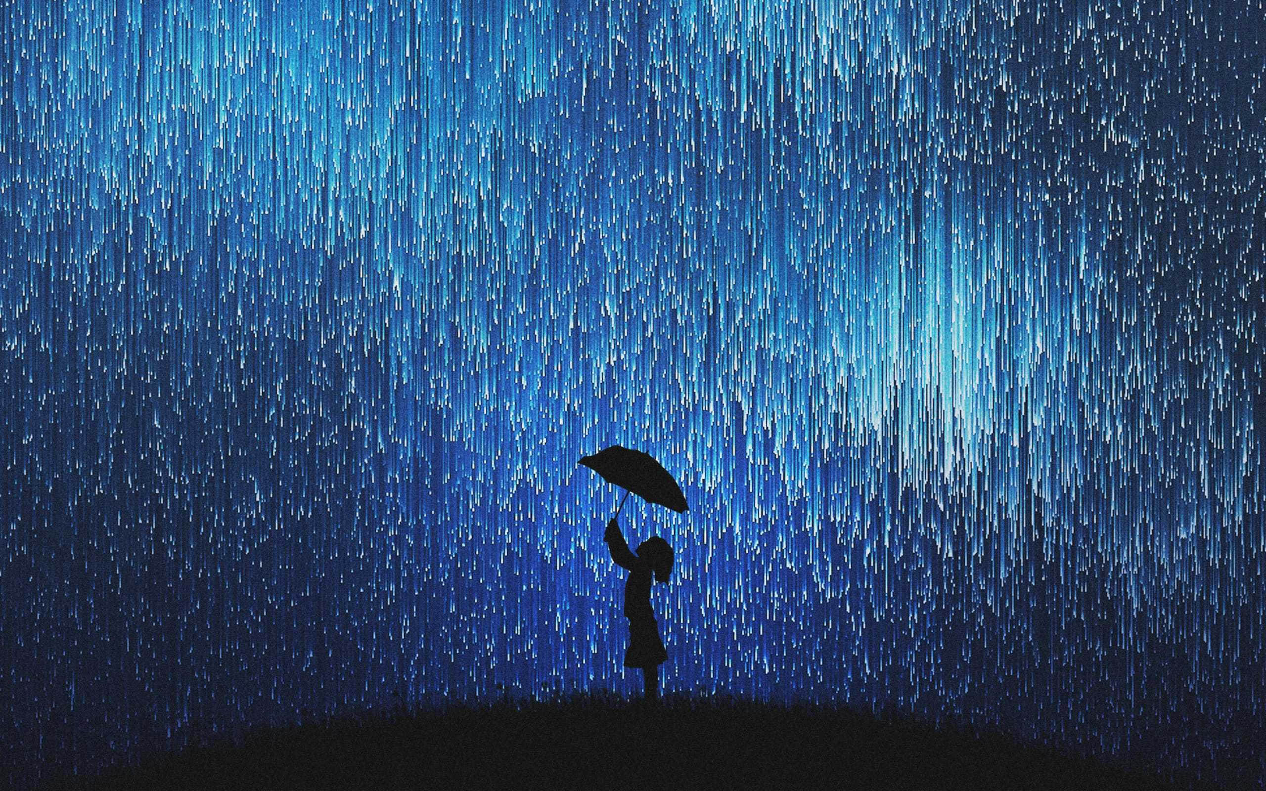 Rain Desktop, digital rain, cascading blue light display, 2K Desktop Wallpaper