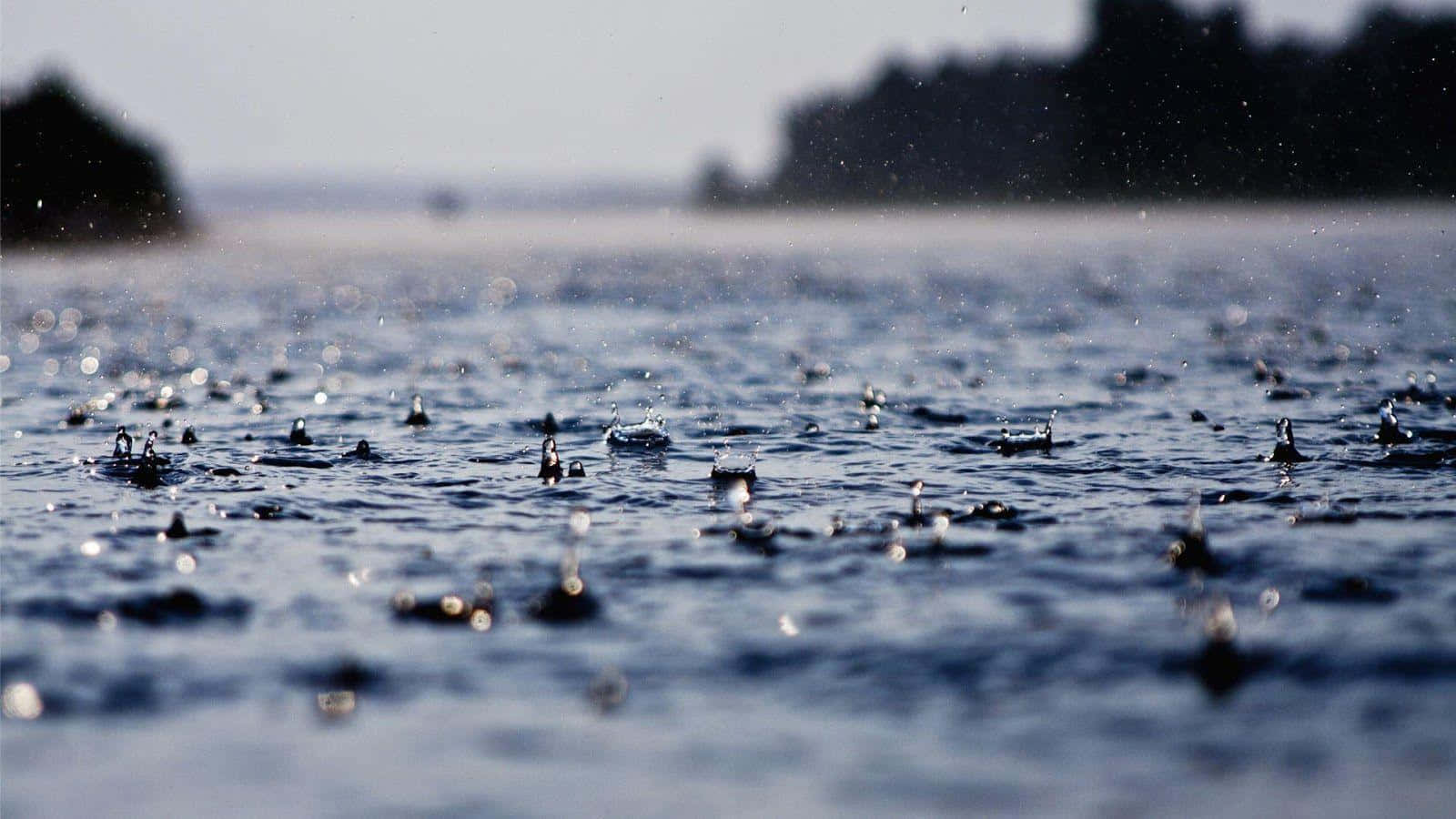 Rain Desktop, calm blue water surface, raindrops, HD Desktop Wallpaper