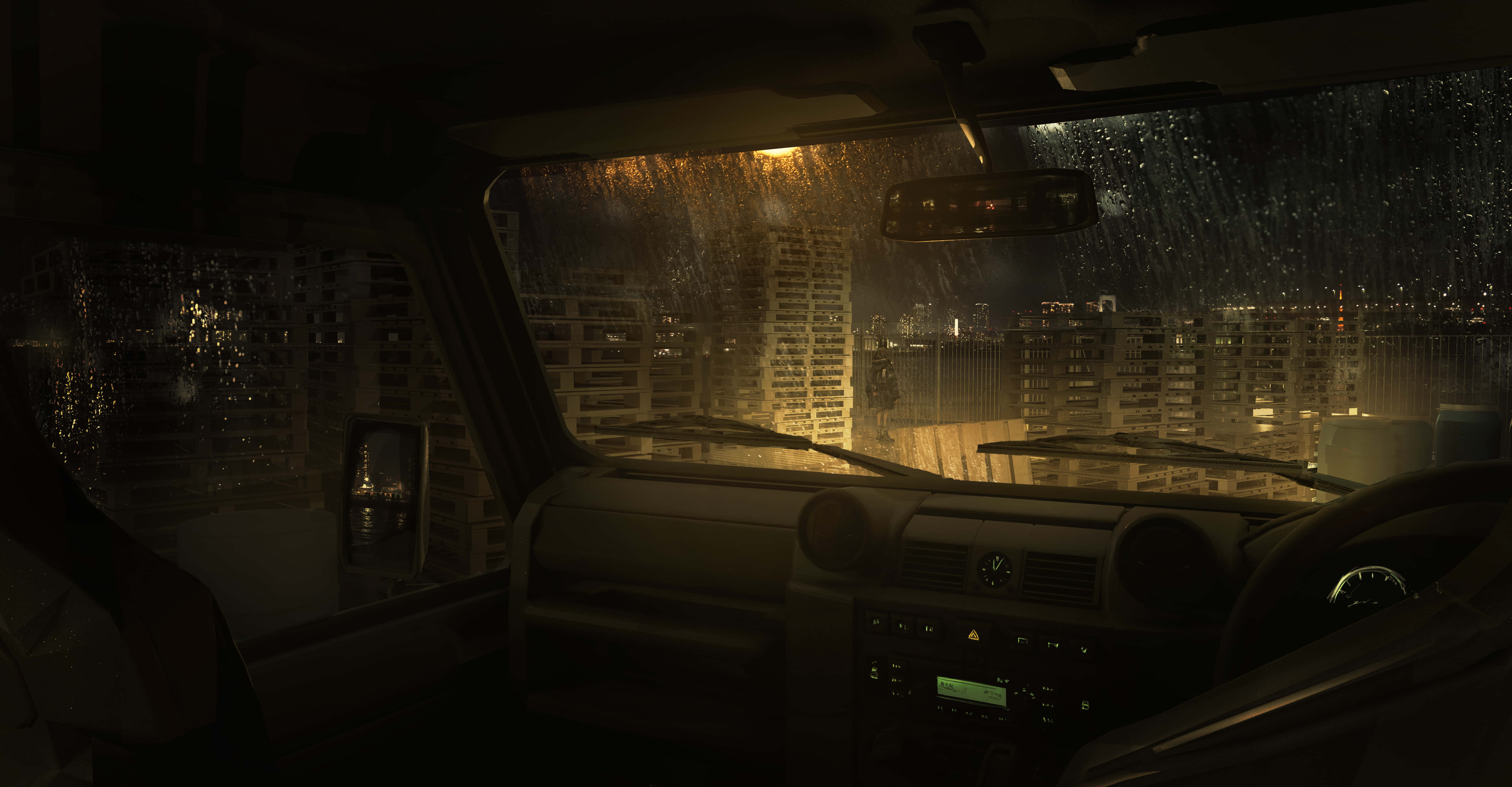 Rain Desktop, car windshield, headlights, 5K Desktop Wallpaper