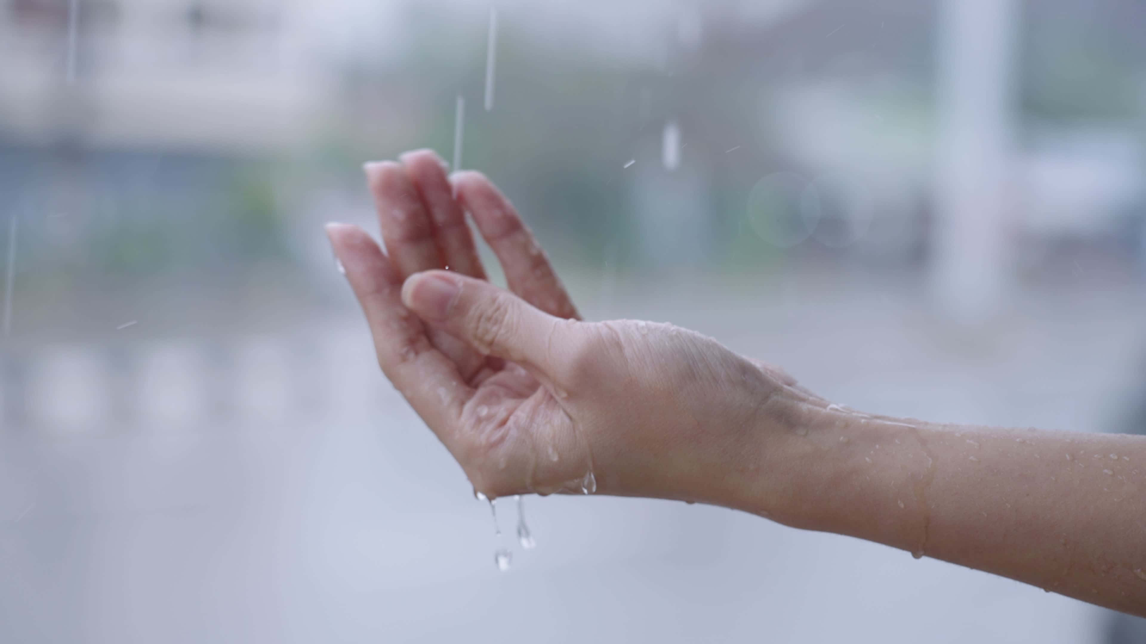 Raindrops, Hand, Urban Backdrop, 4K Desktop Wallpaper