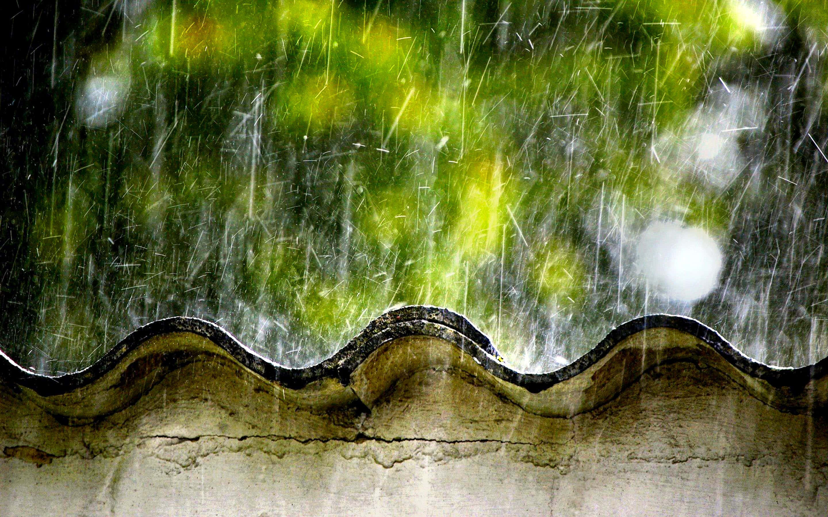 rainy day, tiled roof, corrugated roof, 2K Desktop Wallpaper