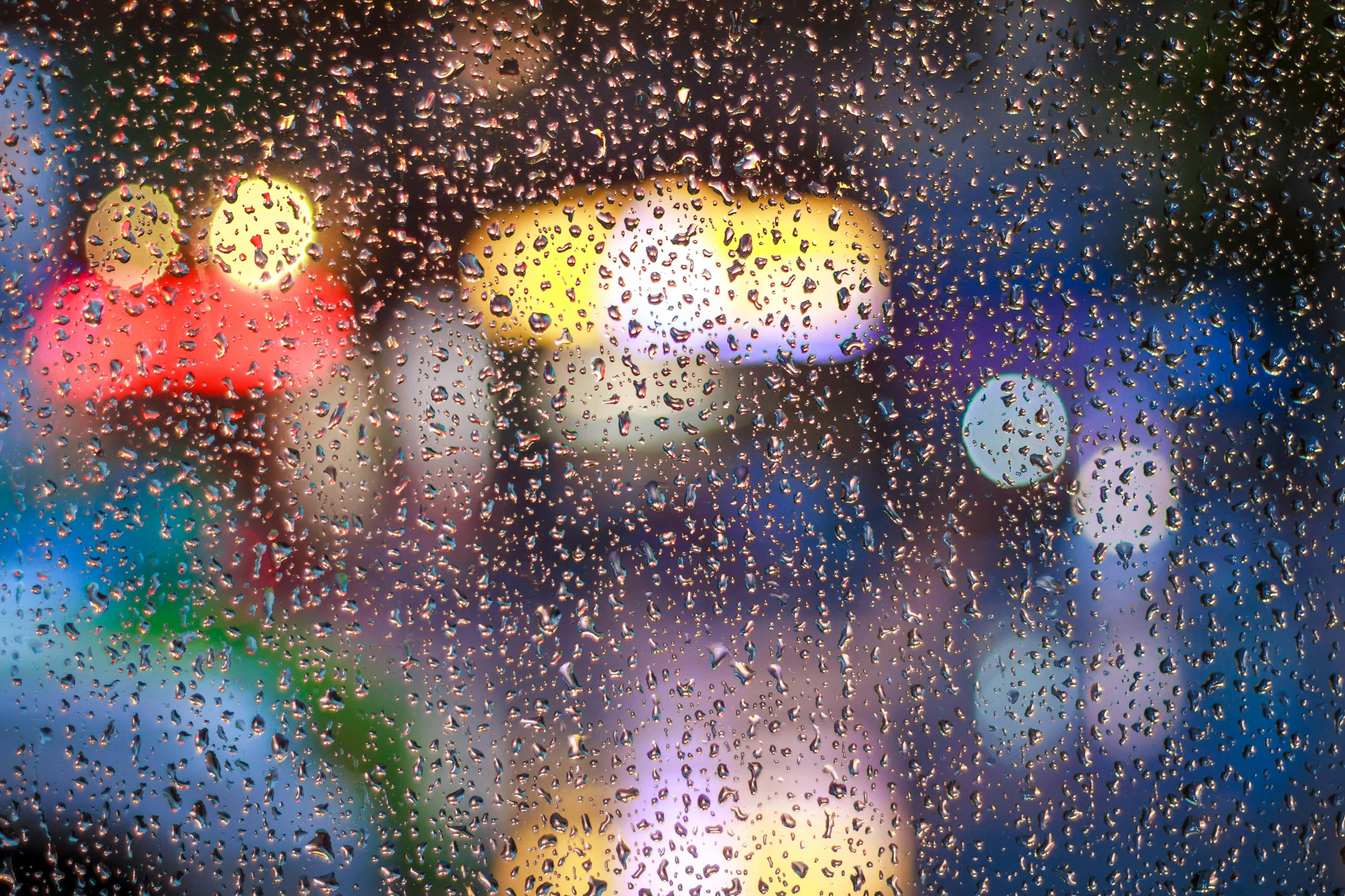 raindrops, window, bokeh lights, 5K Desktop Wallpaper