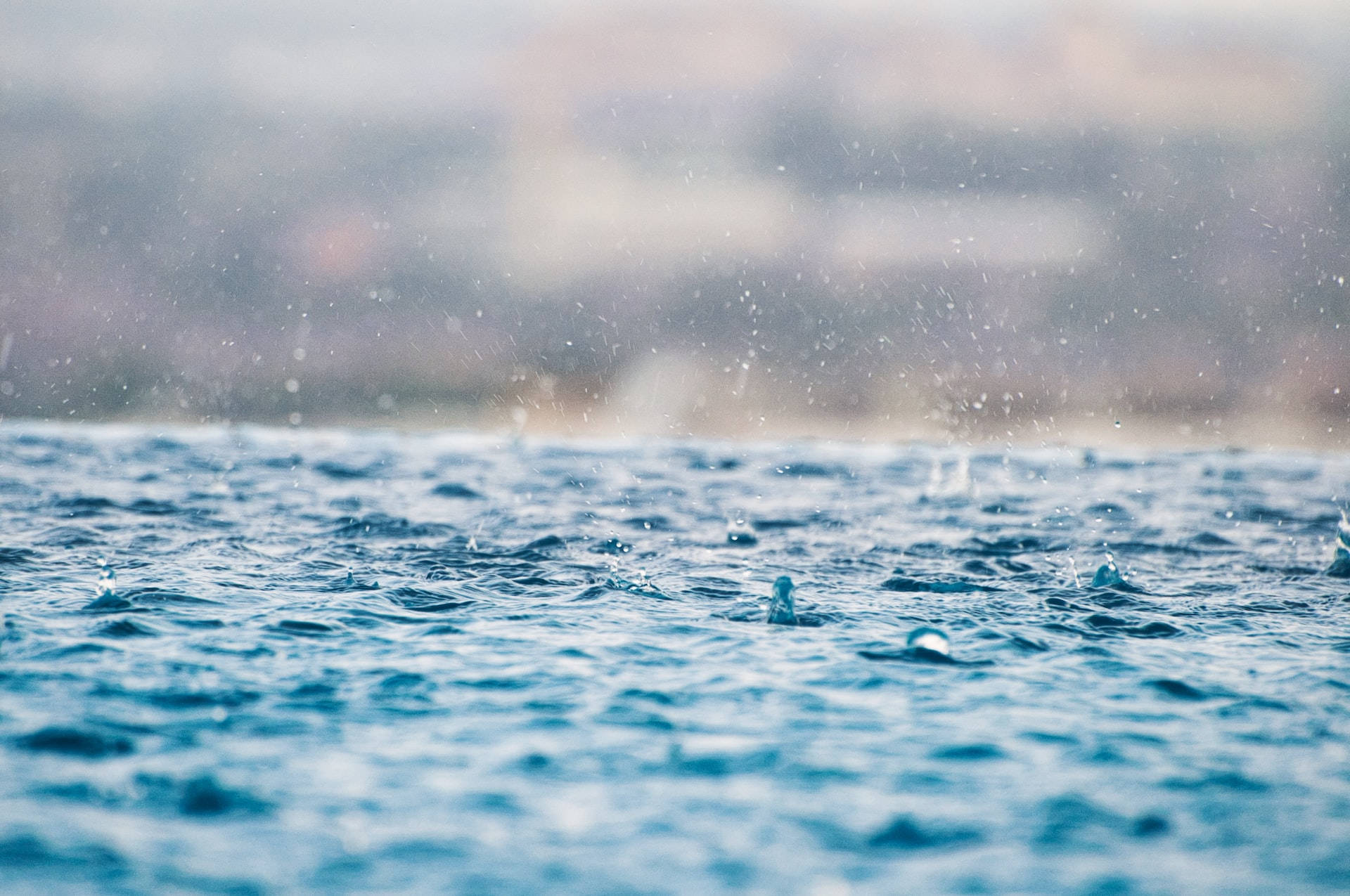 Rain, water surface, textured blue, Full HD Desktop Wallpaper