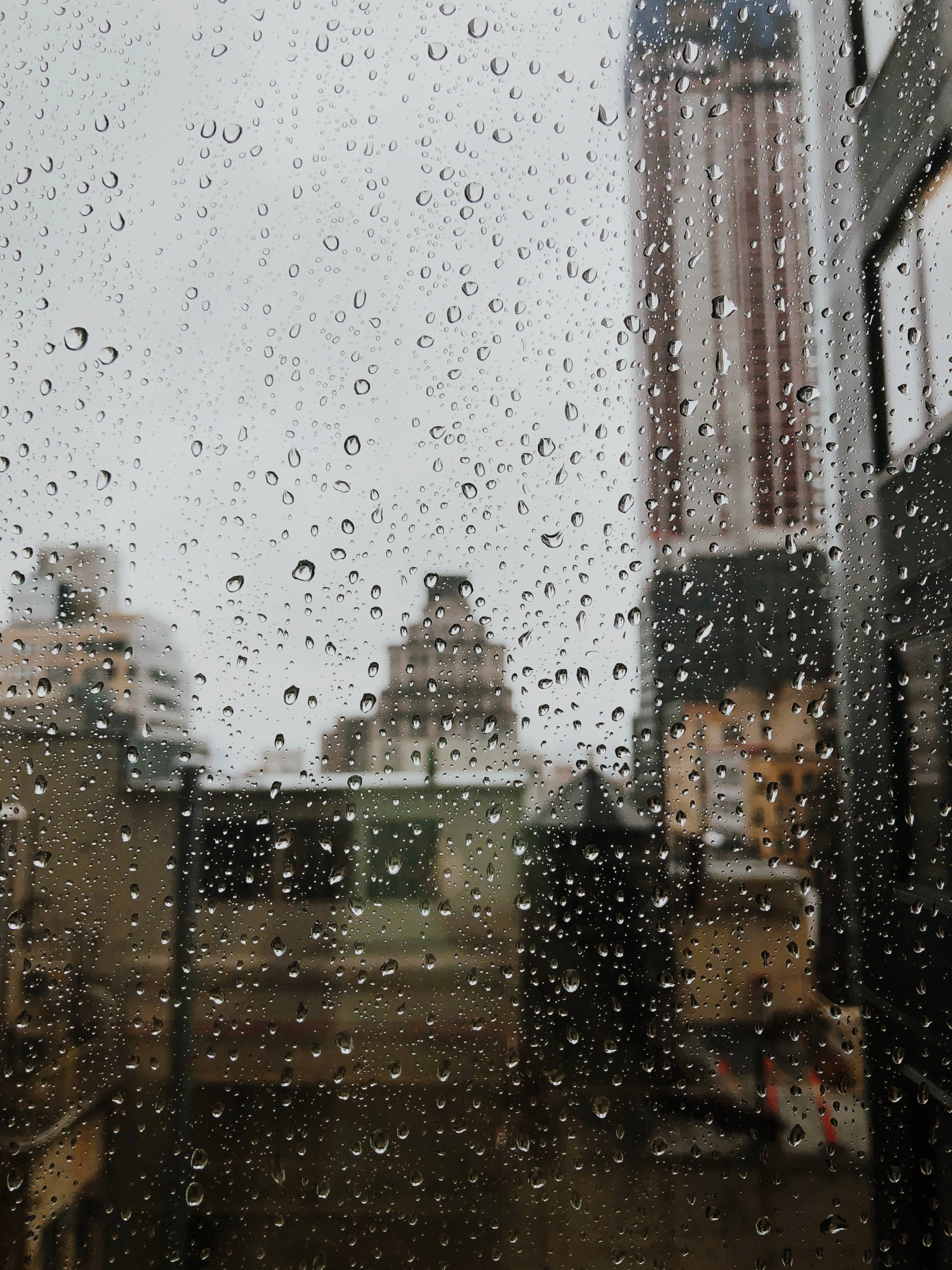 raindrops, window, cityscape, 4K Phone Wallpaper