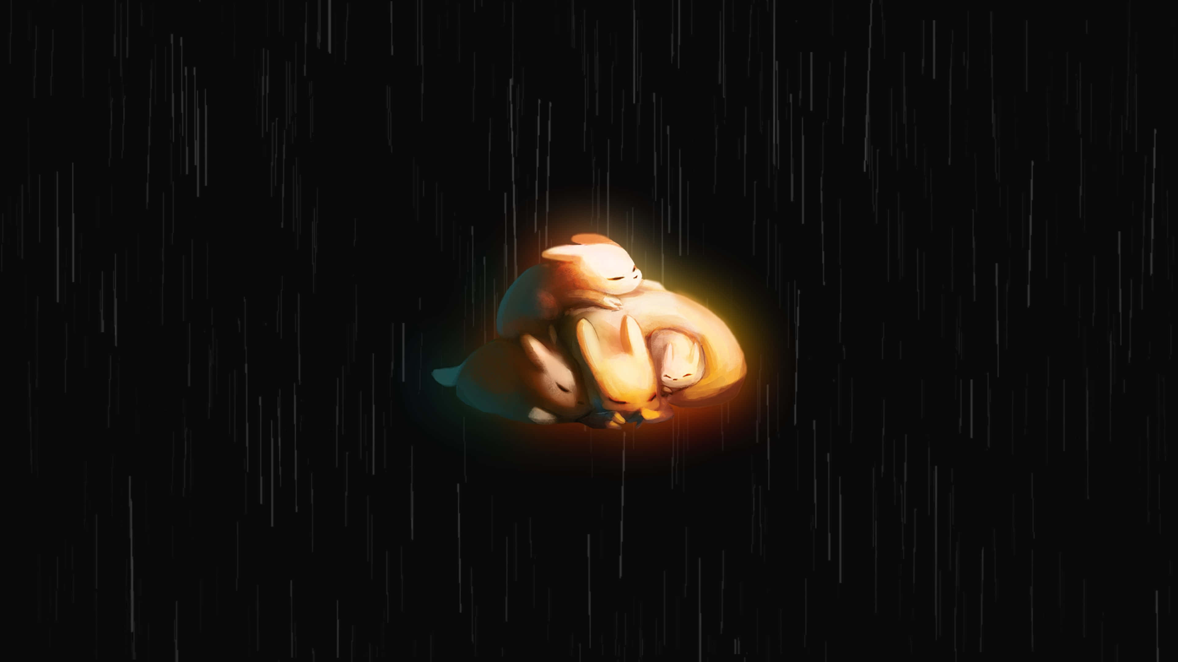 Rain World, glowing rabbits, dark rainy night, 4K Desktop Wallpaper