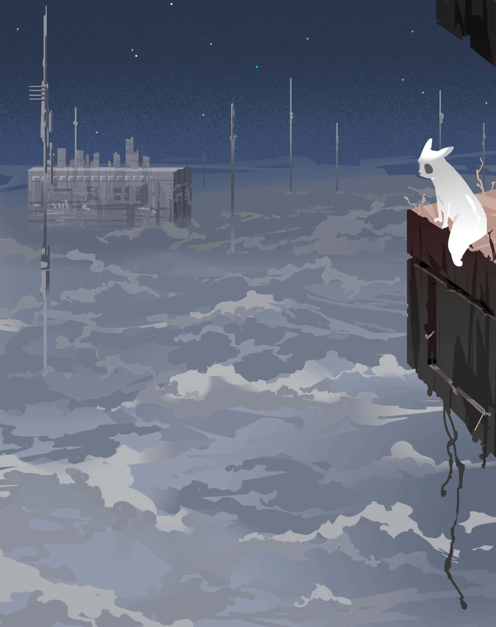 Rain World, cloudy cliffside viewpoint, white rabbit, Full HD Phone Wallpaper
