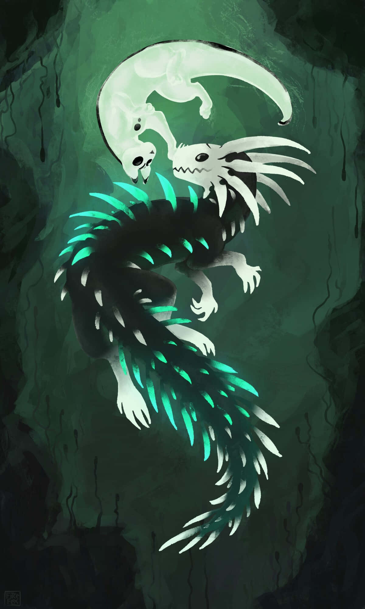 Rain World, glowing white dragon, turquoise spikes, Full HD Phone Wallpaper