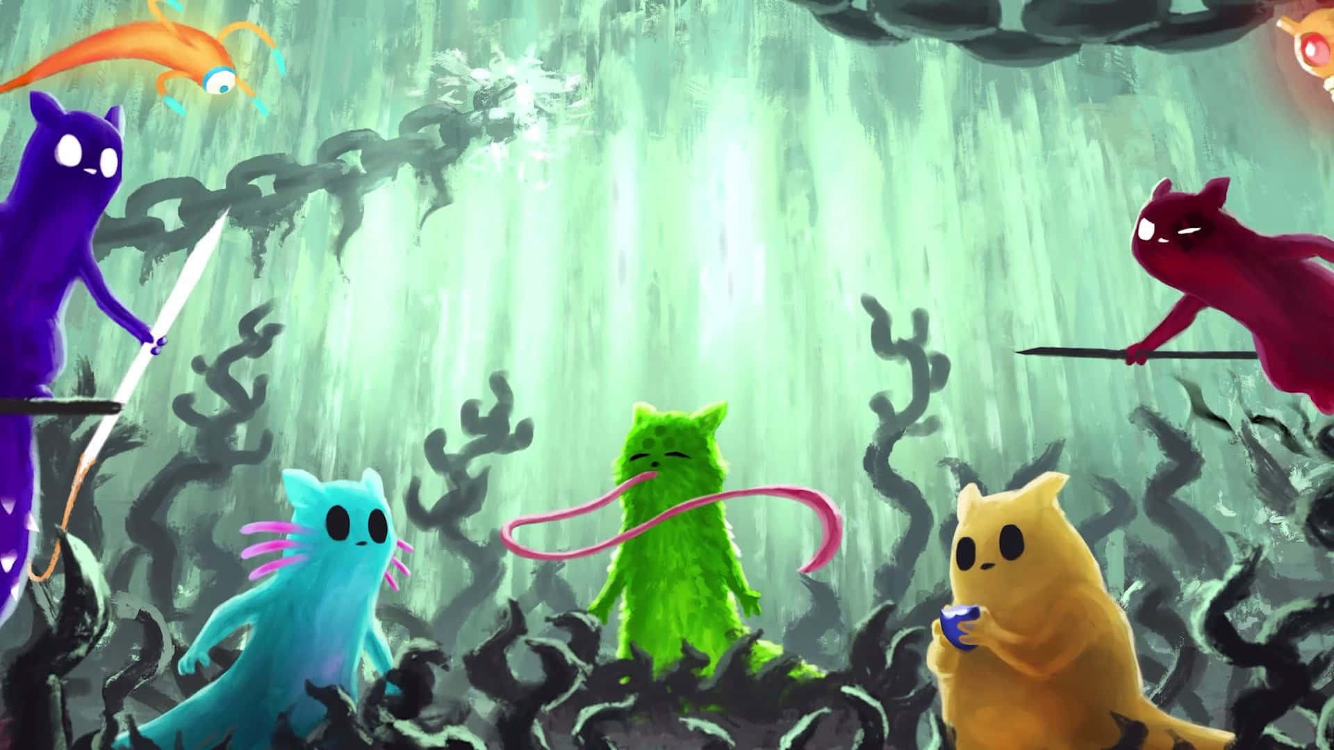 Rain World, cat-like creatures, swords, Full HD Desktop Wallpaper