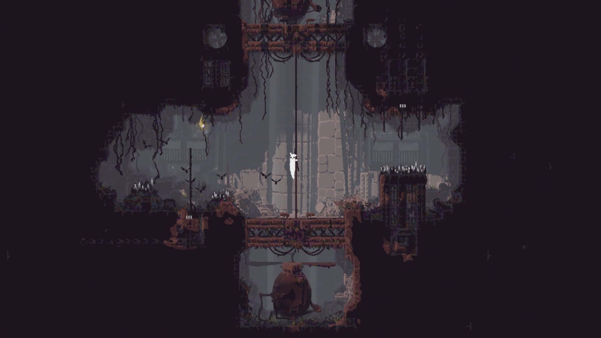 Rain World, white fox, crumbling stone bridge, Full HD Desktop Wallpaper