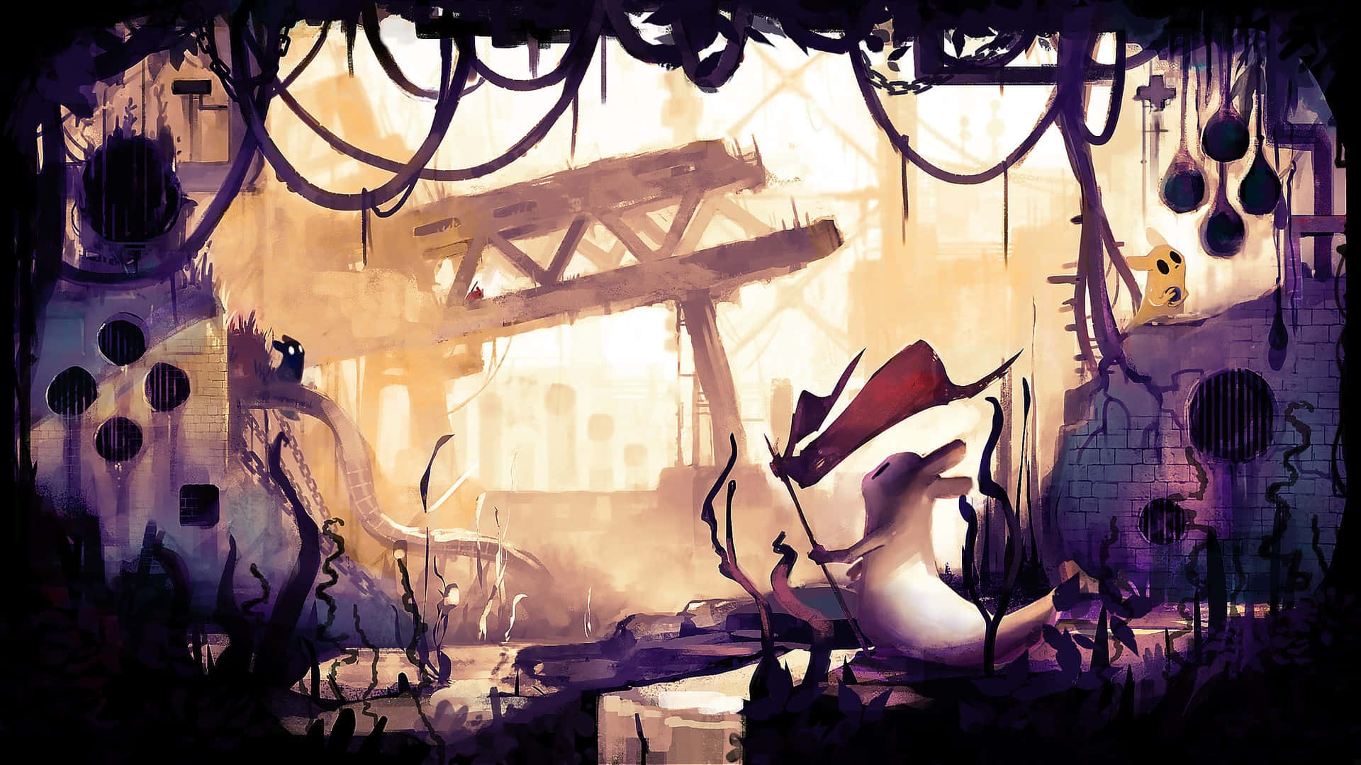 Rain World, ghostly white creature, red cape, Full HD Desktop Wallpaper