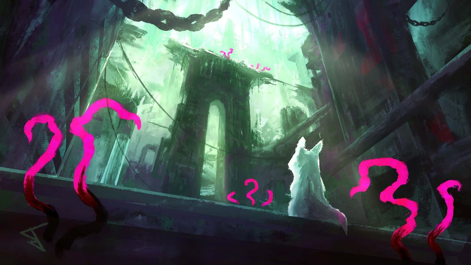 Rain World, neon-pink, green glowing, HD Desktop Wallpaper