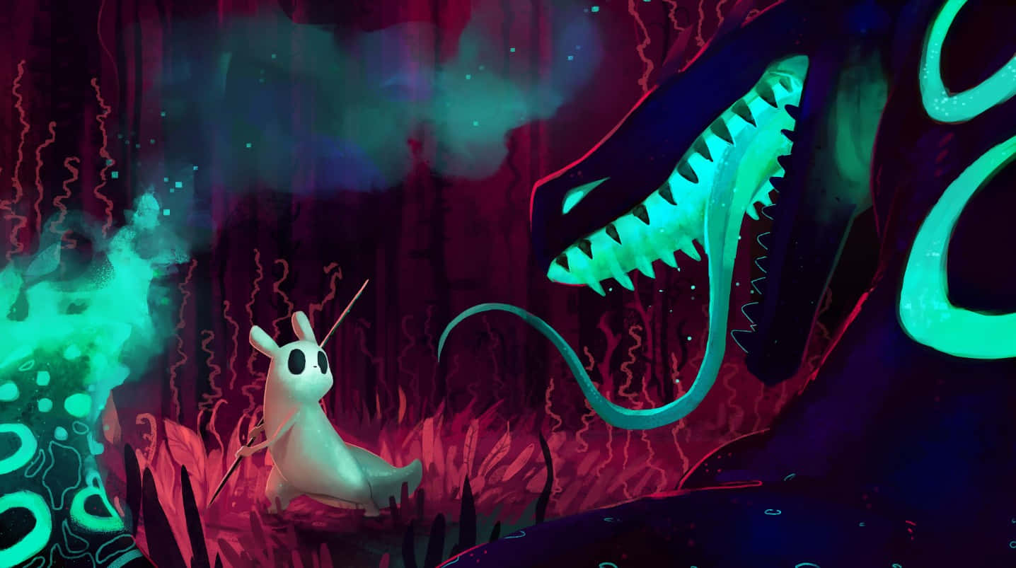 Rain World, unicorn horn, glowing green serpent, HD Desktop Wallpaper