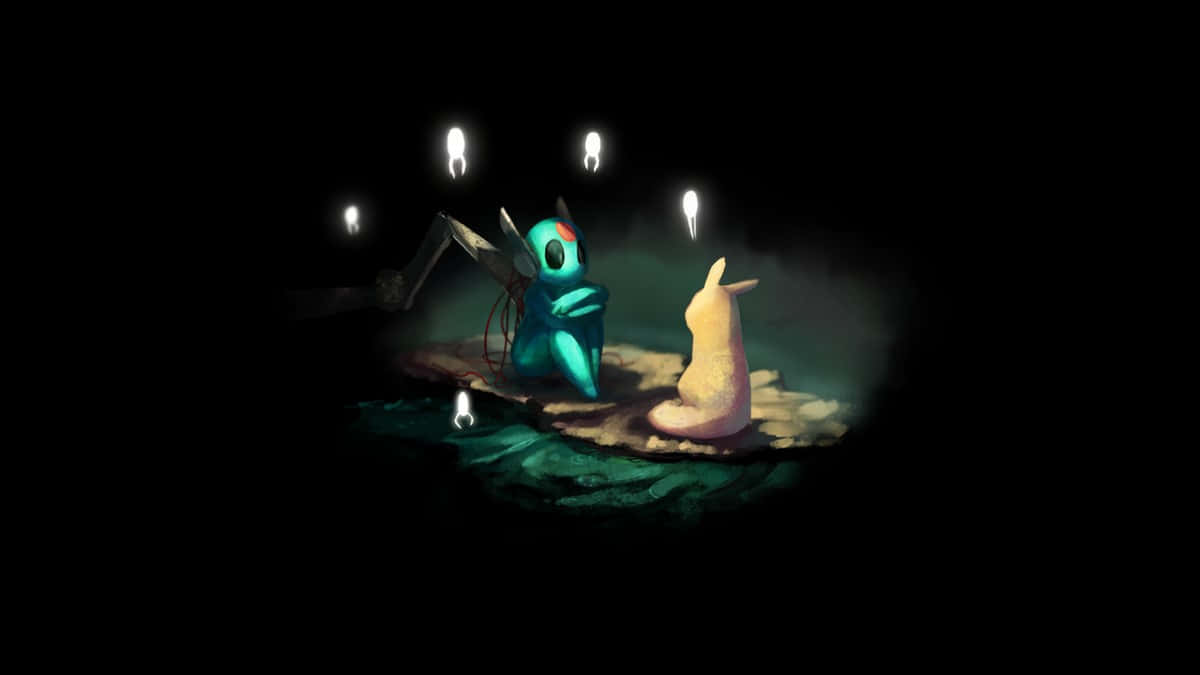 Rain World, mossy rock, floating lanterns, SD Desktop Wallpaper
