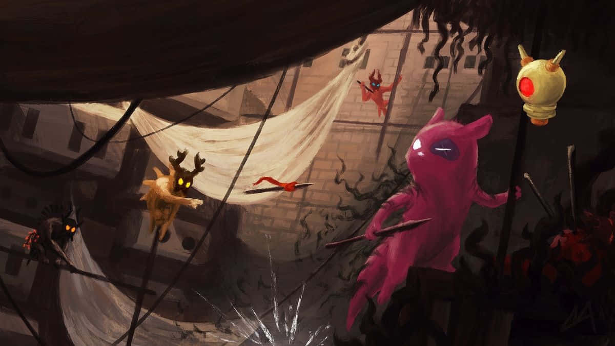 Rain World, pink furry creature, glowing eyes, SD Desktop Wallpaper