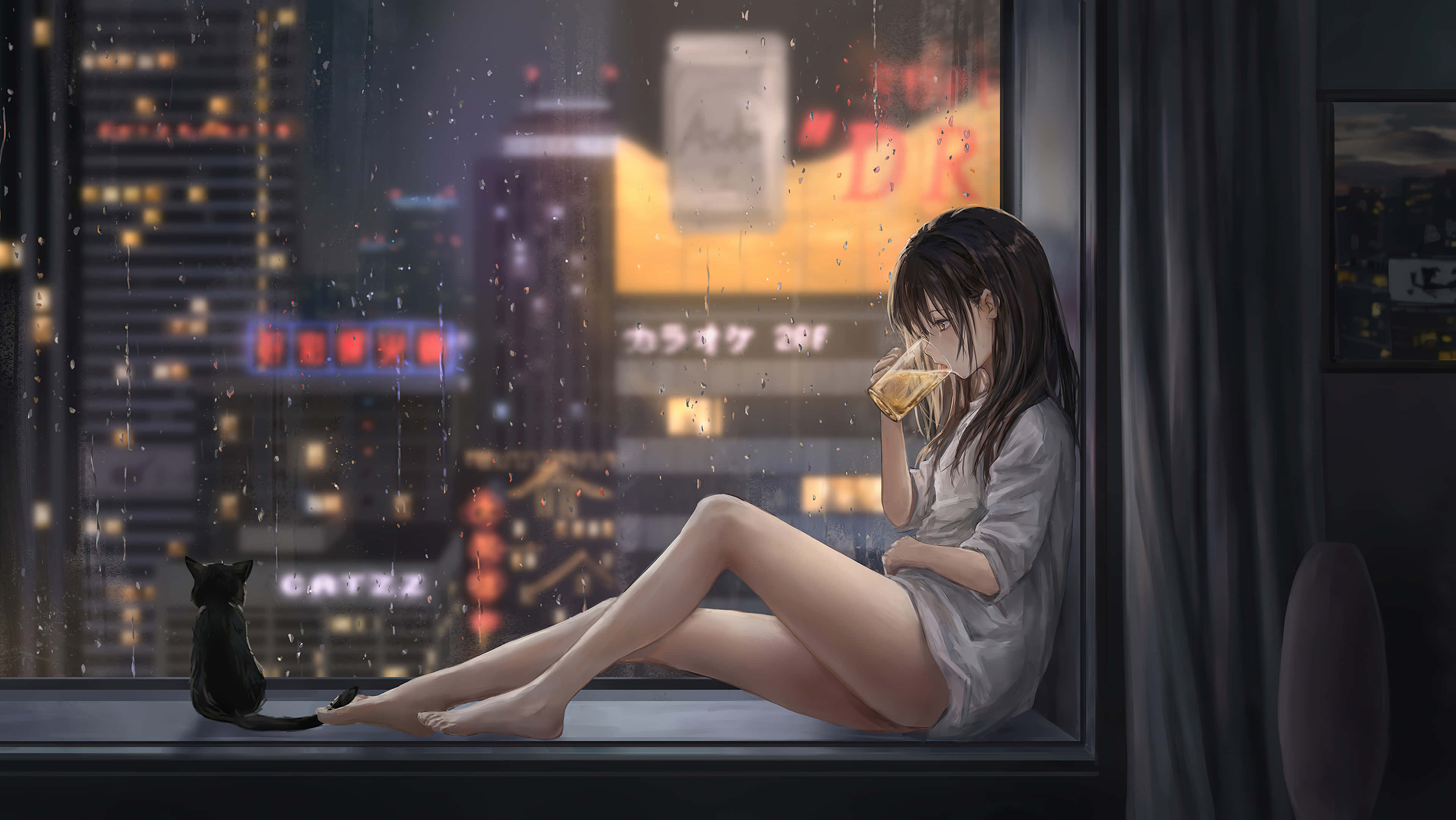 rain, 4K, white robe, 4K Desktop Wallpaper