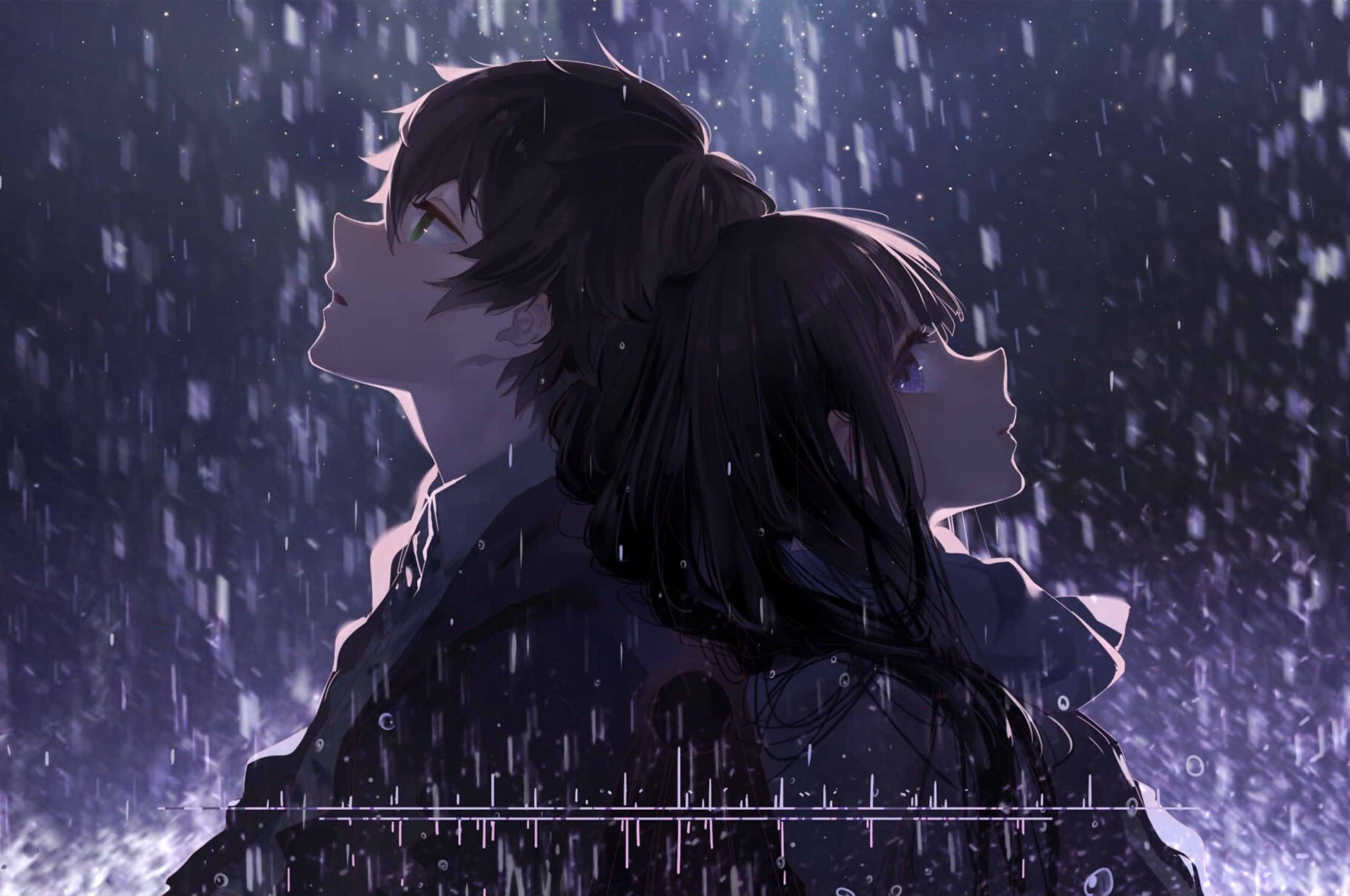 anime characters, glowing eyes, digital waveform, 2K Desktop Wallpaper