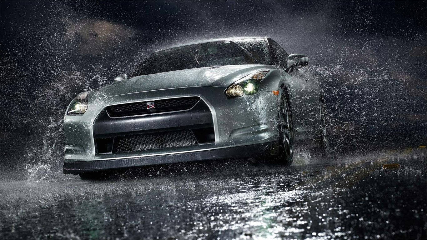 silver sports car, heavy rain, dark stormy backdrop, HD Desktop Wallpaper