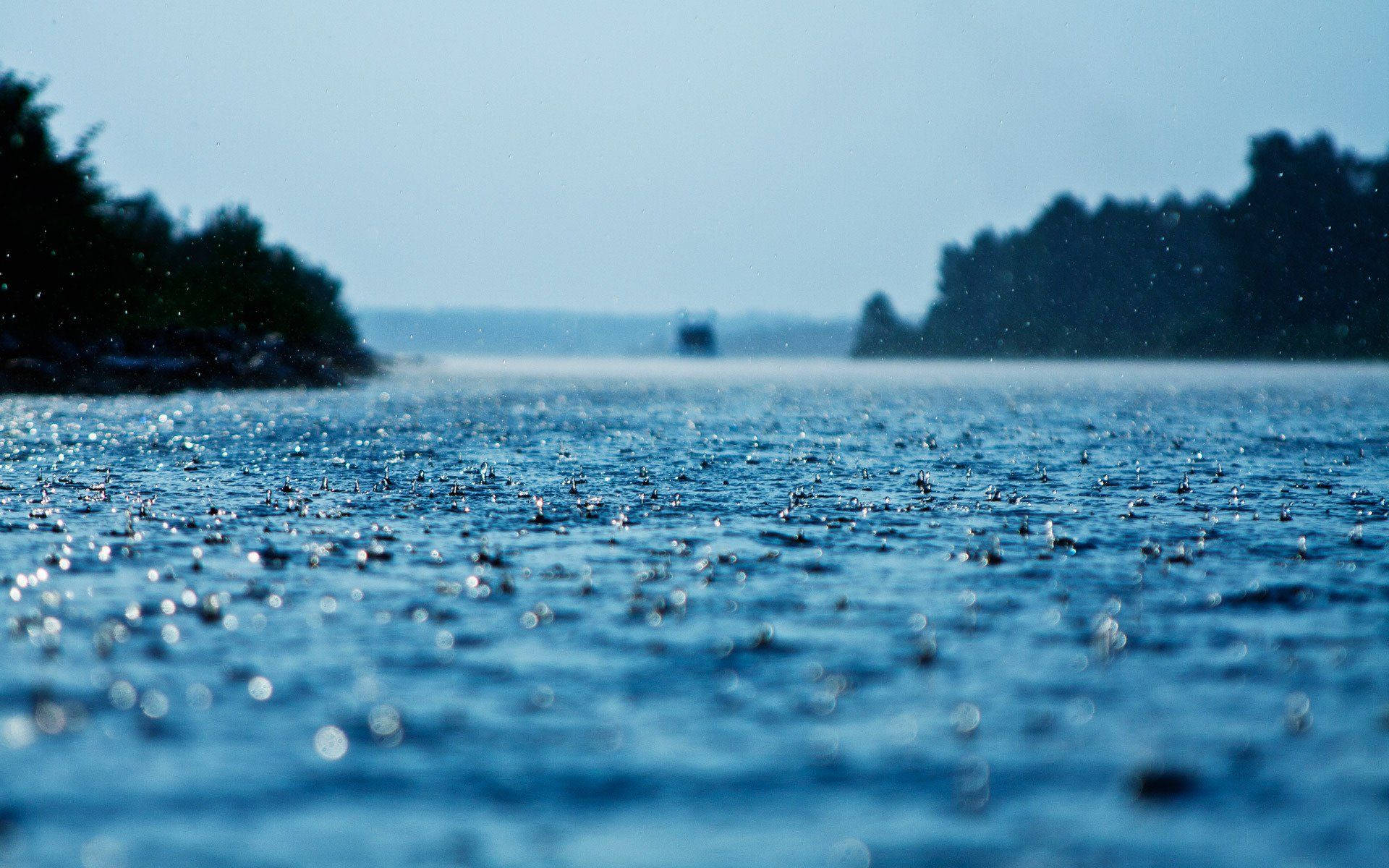 rain, blue lake, hazy sky, Full HD Desktop Wallpaper