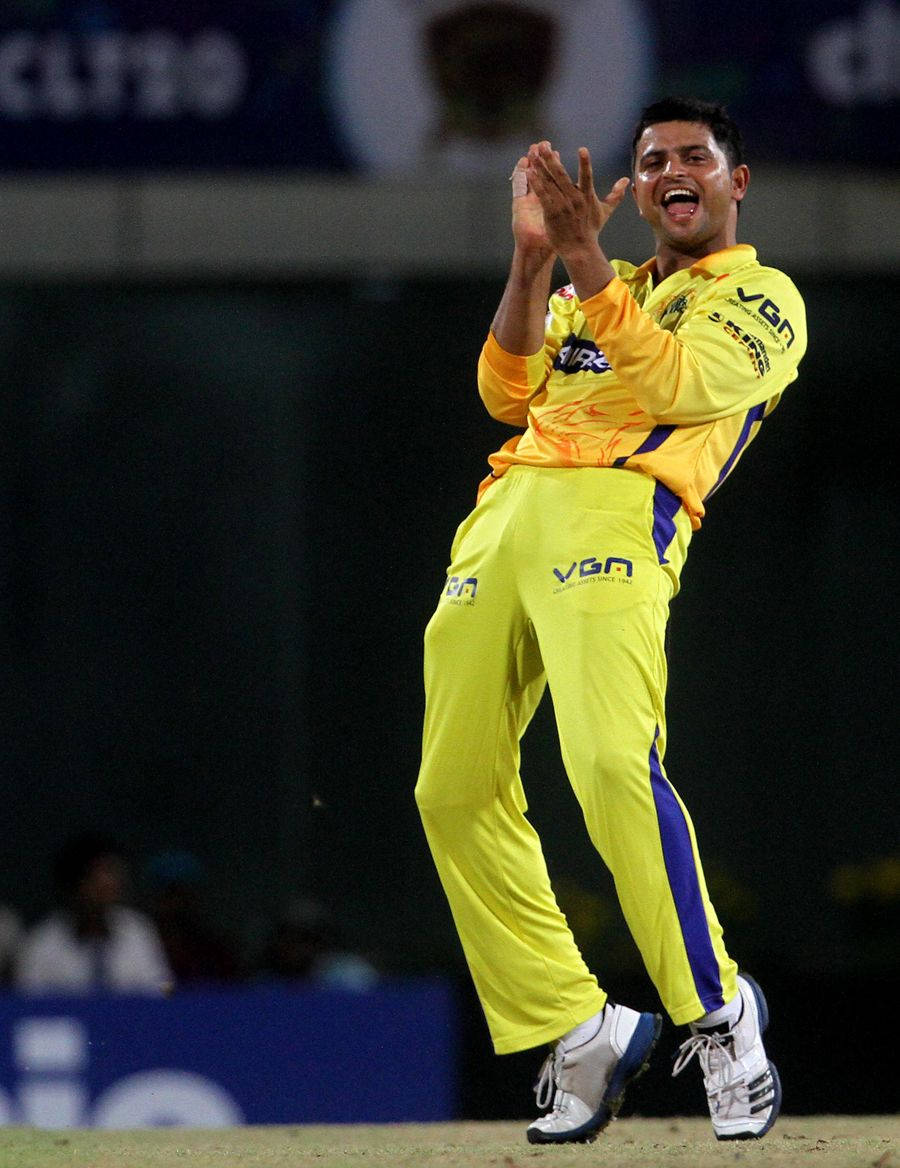 Raina Csk, cricket player, bright yellow uniform, SD Phone Wallpaper