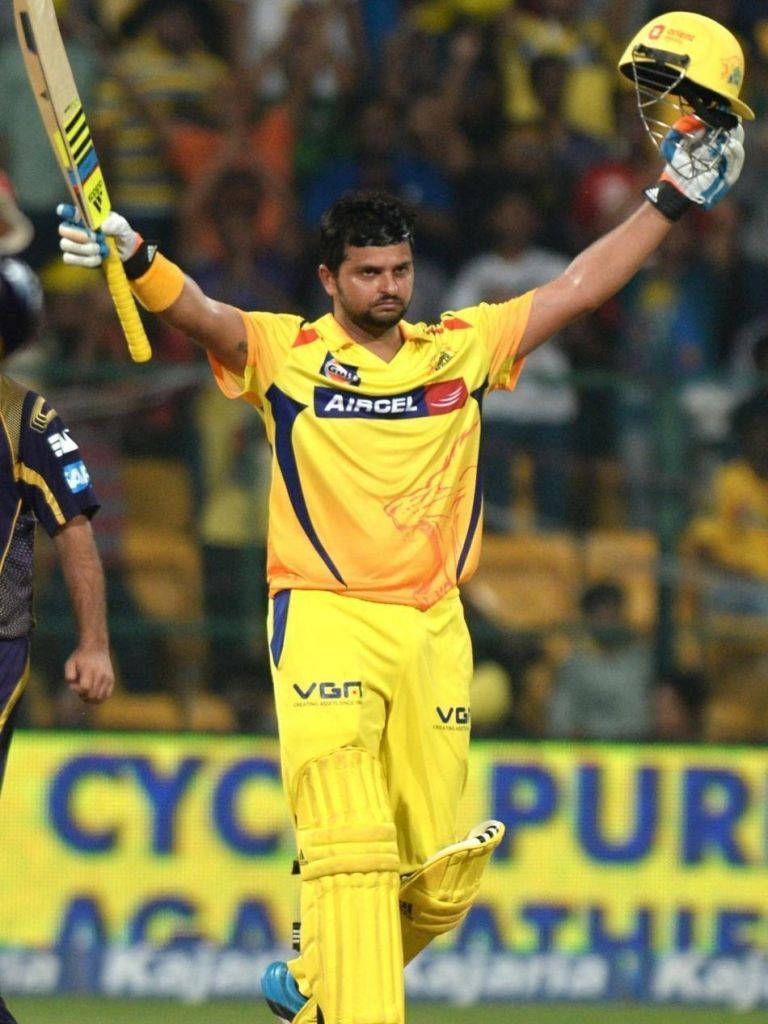 Raina Csk, yellow uniform, bat, SD Phone Wallpaper