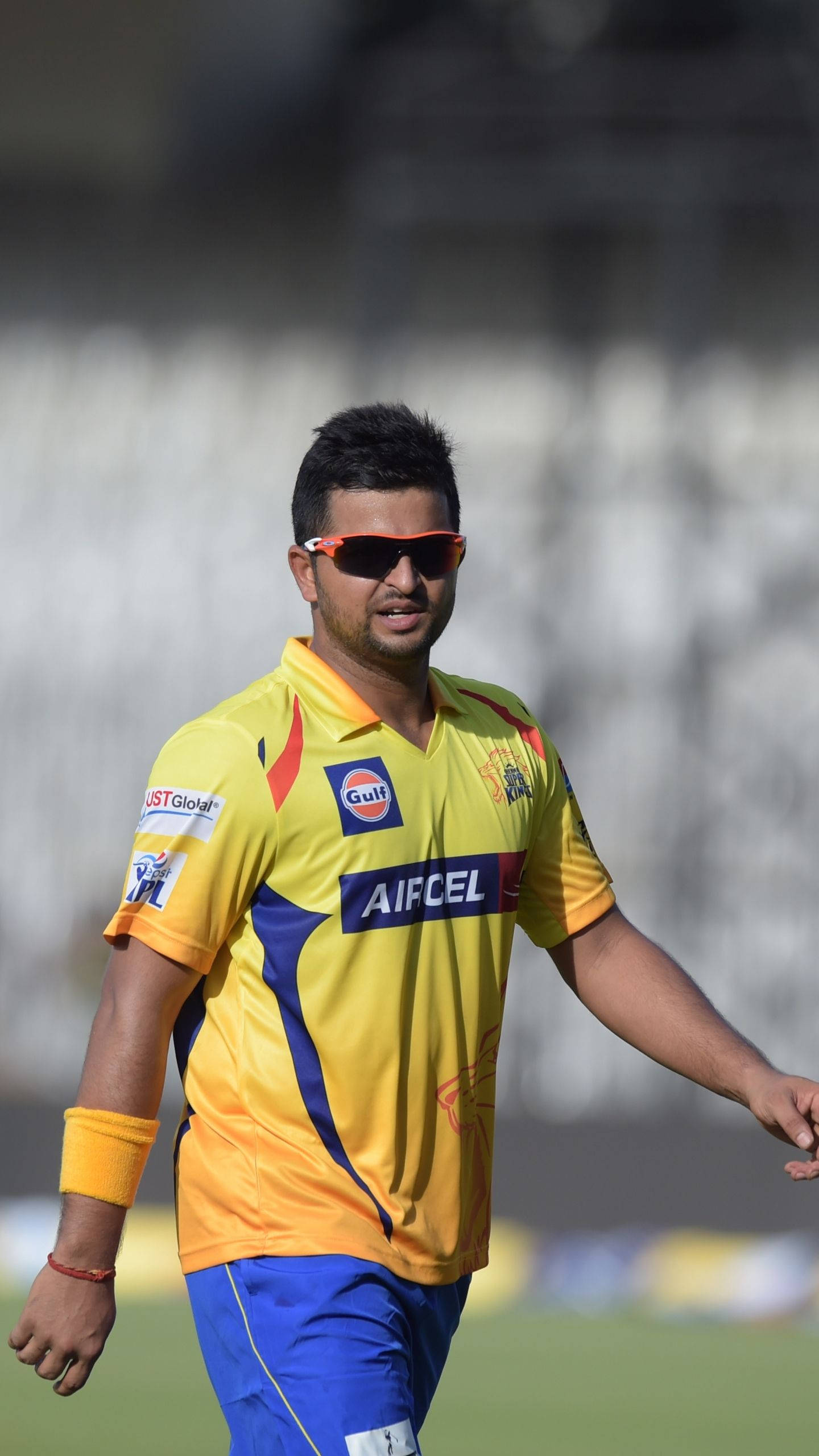 Raina Csk, sunnies, vibrant yellow and blue uniform, 2K Phone Wallpaper