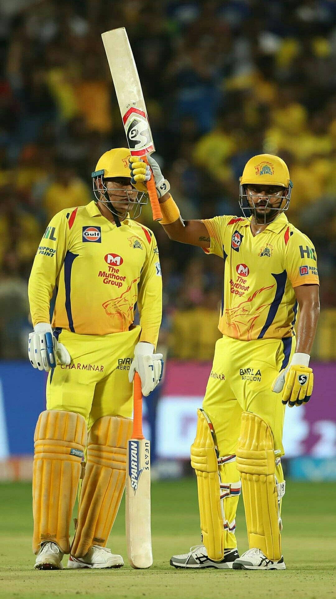 Raina Csk, yellow uniforms, green field, Full HD Phone Wallpaper