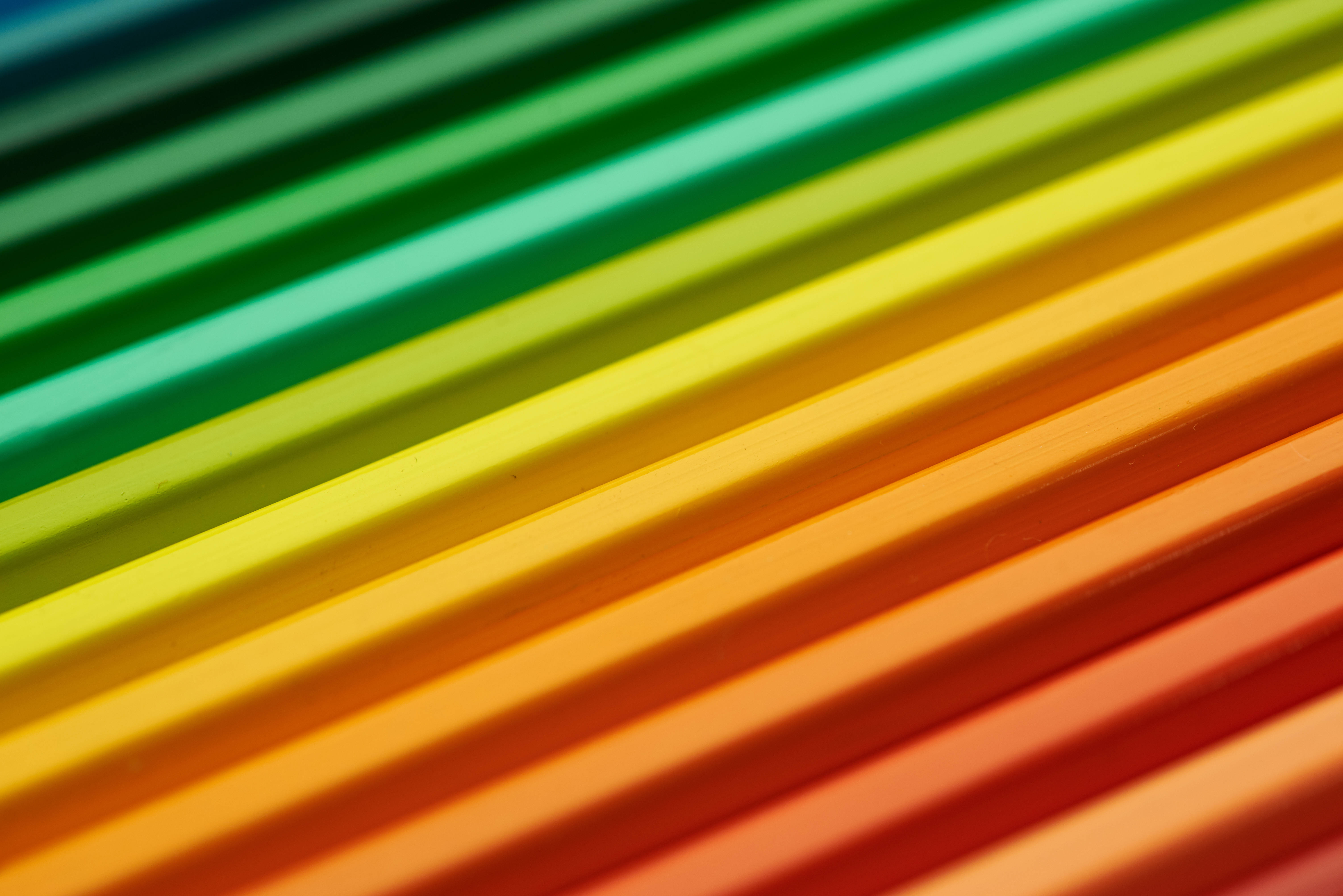 rainbow-colored pencils, diagonally, soft focus, 5K Desktop Wallpaper