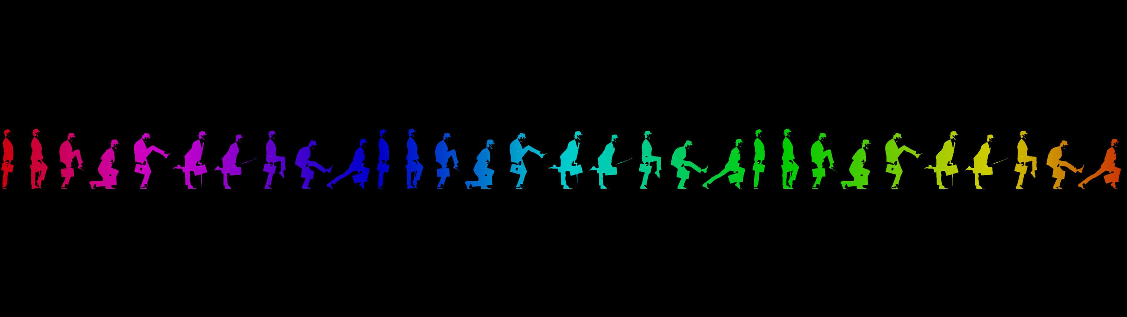 Rainbow Walking Person, dark triple monitor, vibrant rainbow gradient, 4K Desktop Wallpaper