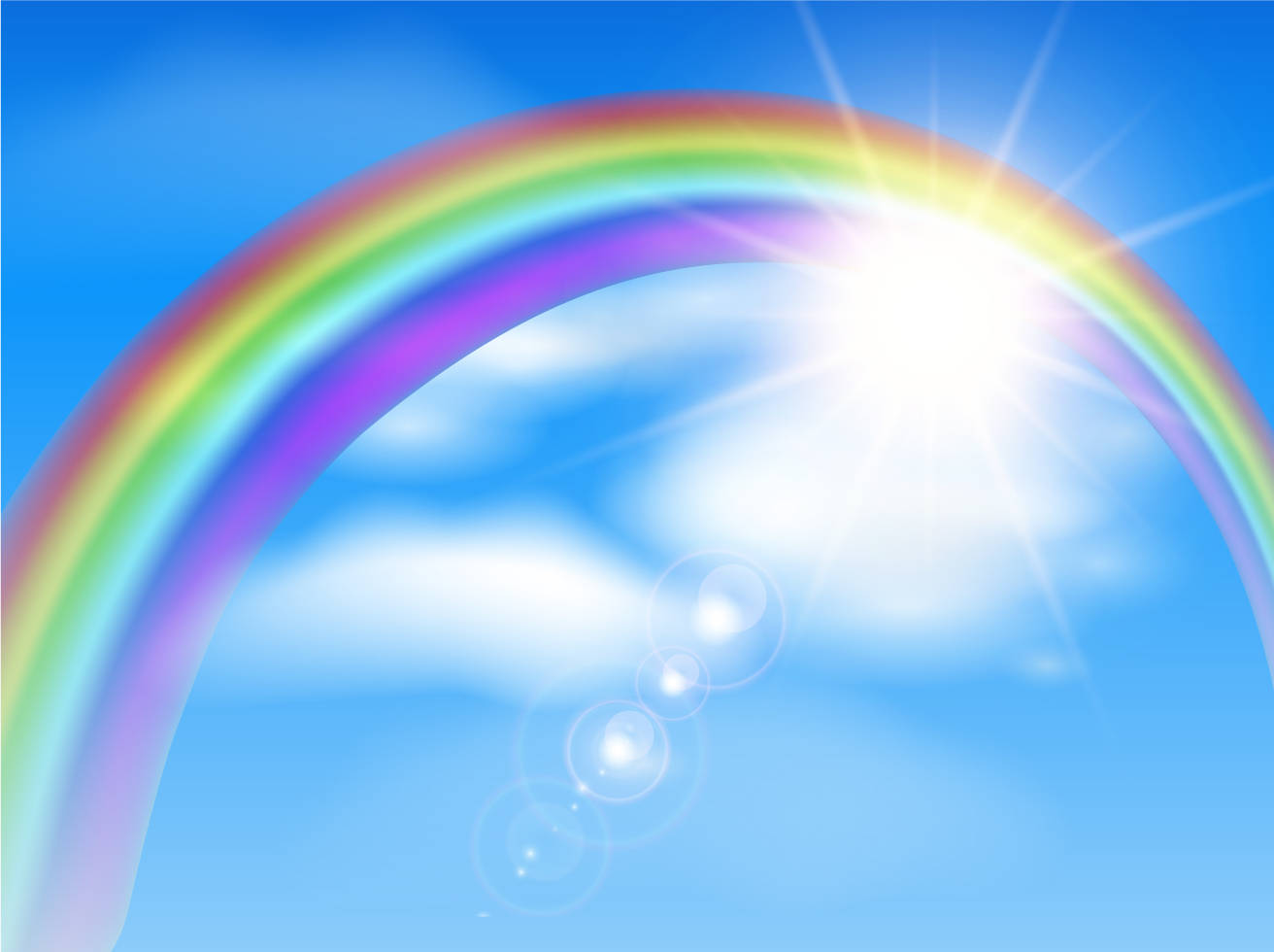 rainbow, bright blue sky, fluffy white clouds, HD Desktop Wallpaper