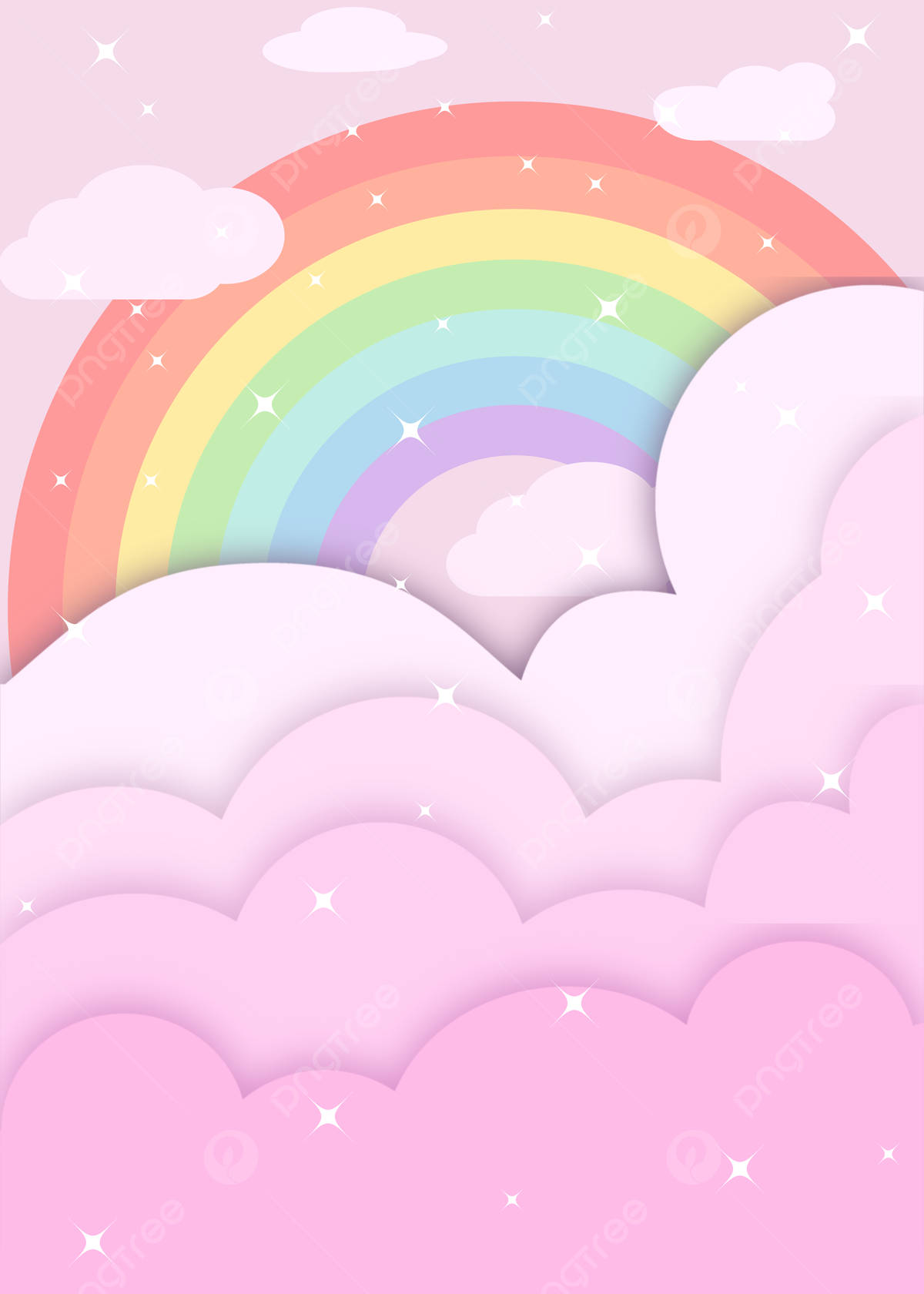 pastel rainbow, pink clouds, sparkling stars, HD Phone Wallpaper